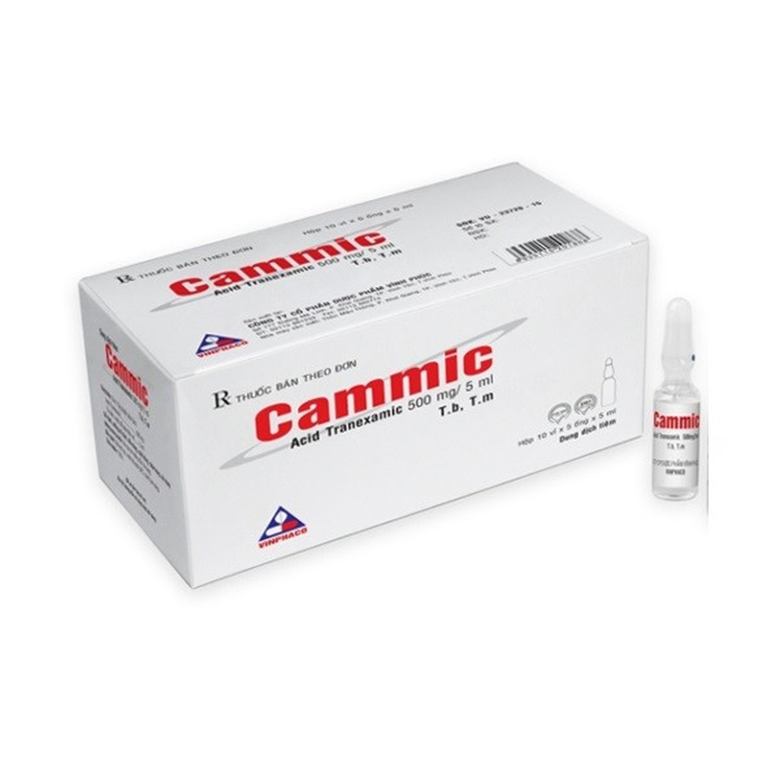 Thuốc tiêm Cammic 500mg/5ml Vinphaco điều trị và phòng ngừa chảy máu (10 vỉ x 5 ống x 5ml)