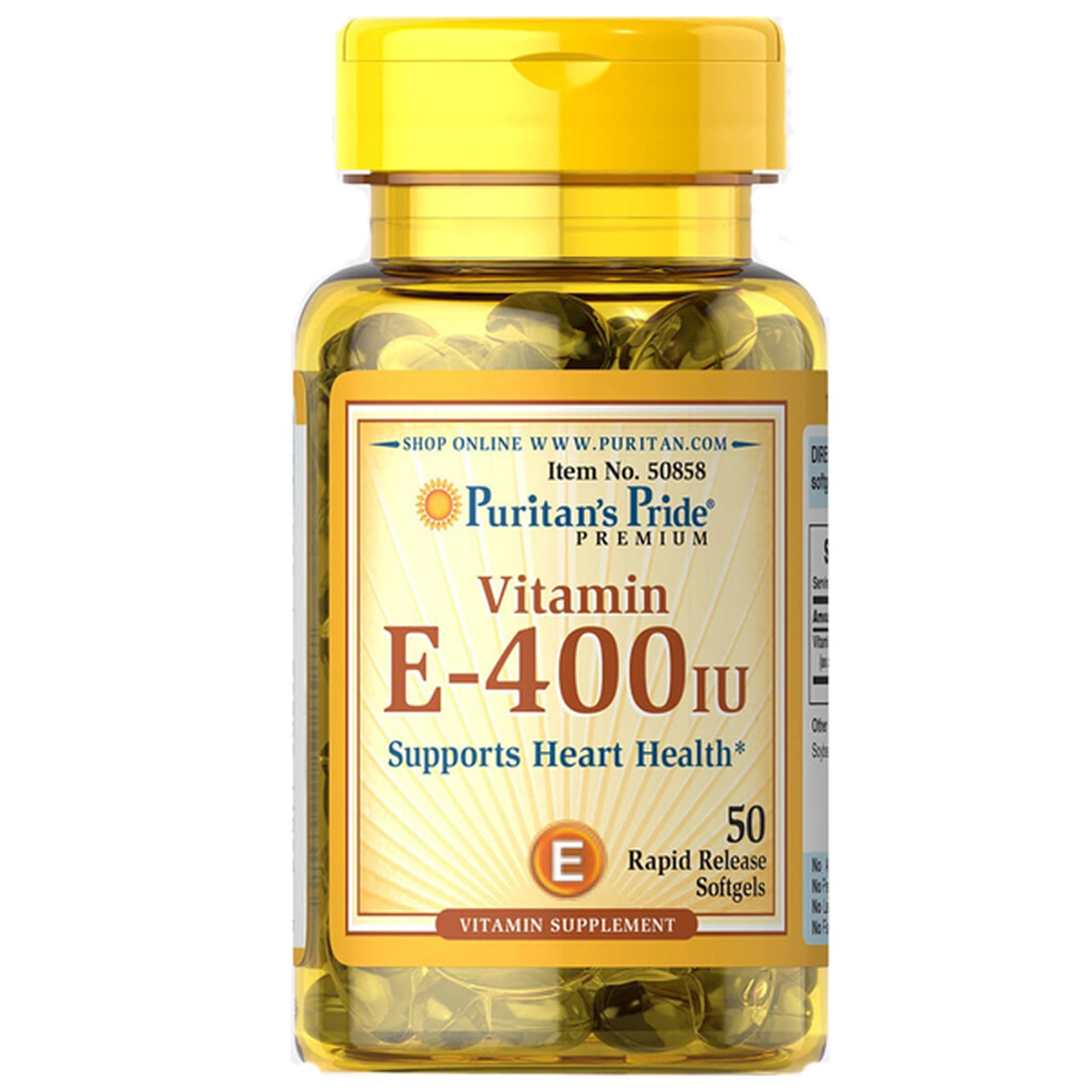 Viên uống Vitamin E-400 IU Puritan's Pride giúp chống oxy hóa, giảm lão hóa da (50 viên)