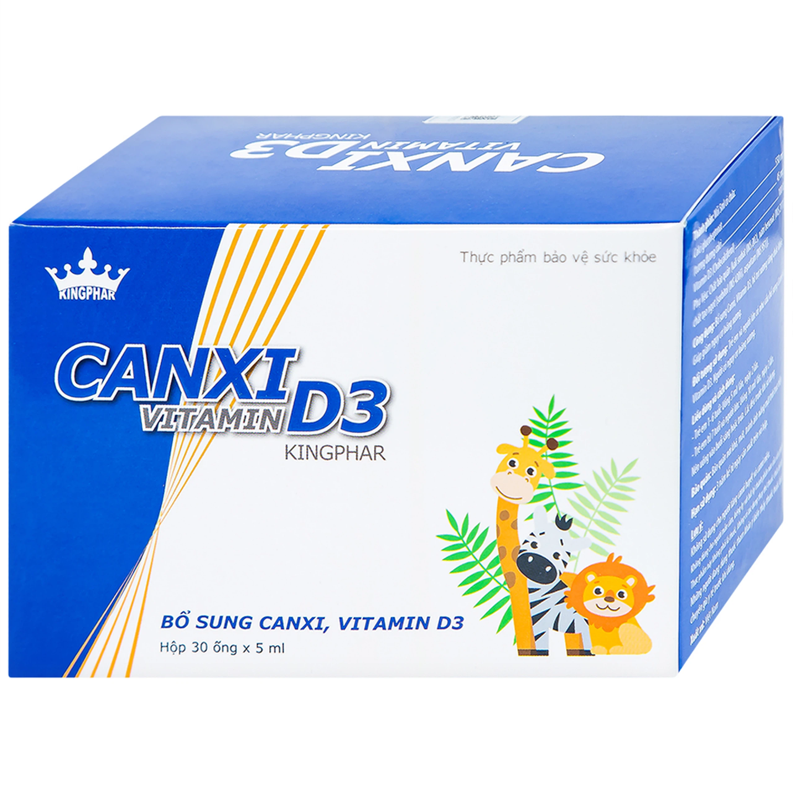 Hỗn dịch Canxi Vitamin D3 KingPhar bổ sung canxi, vitamin D3, hỗ trợ xương răng chắc khỏe (30 ống x 5ml)