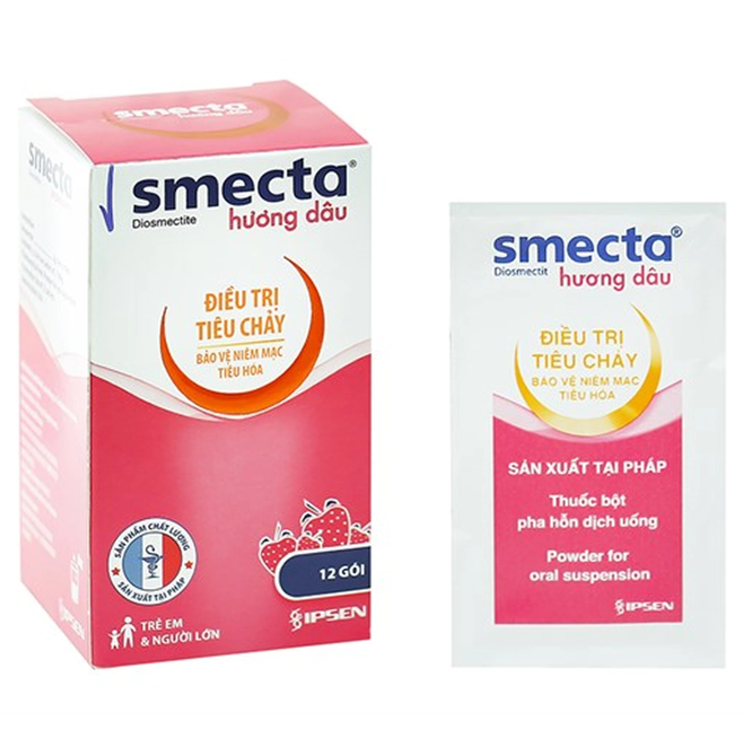Thuốc bột pha hỗn dịch uống Smecta Ipsen hương dâu điều trị tiêu chảy (12 gói x 10g)