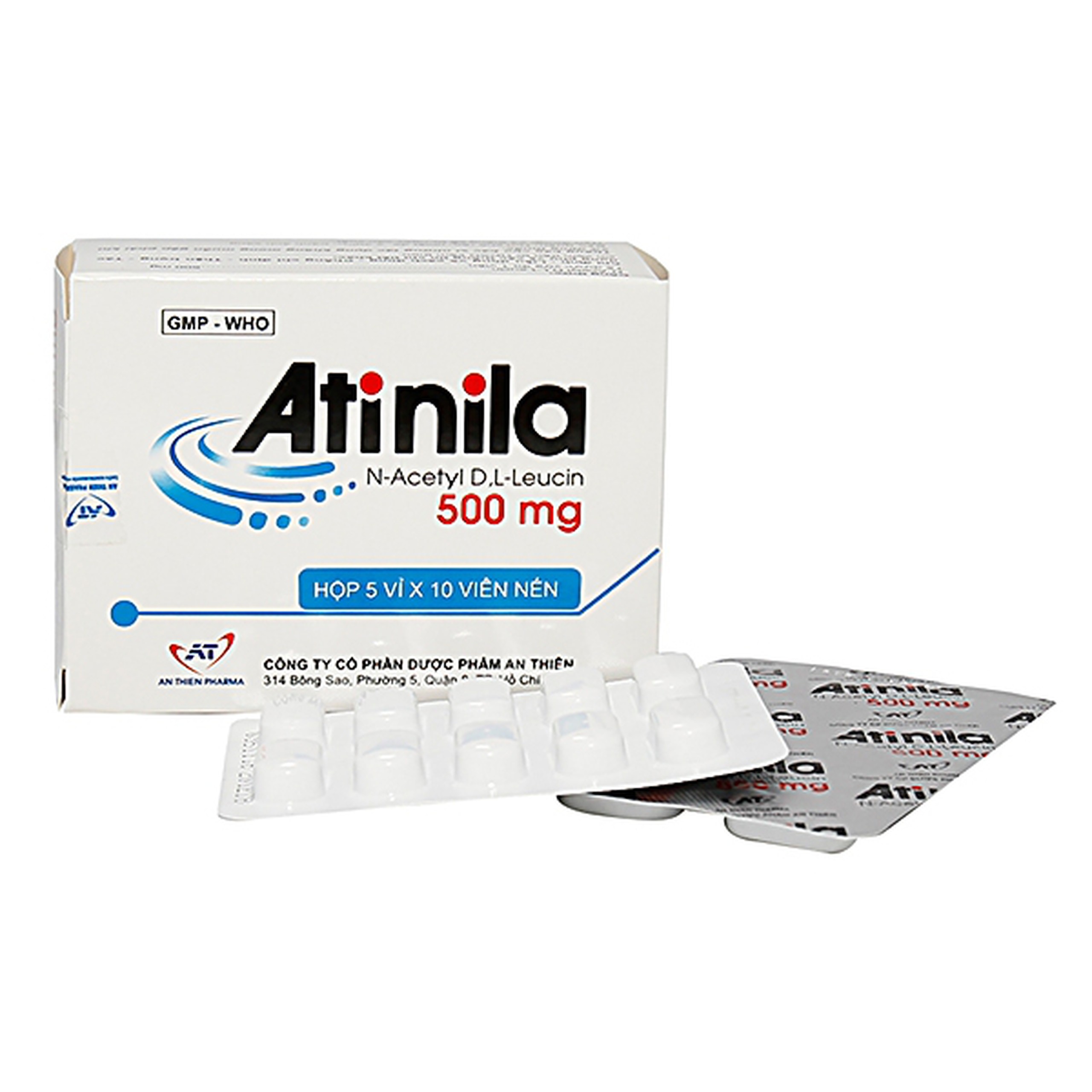 Thuốc Atinila 500mg An Thiên điều trị chóng mặt (5 vỉ x 10 viên)