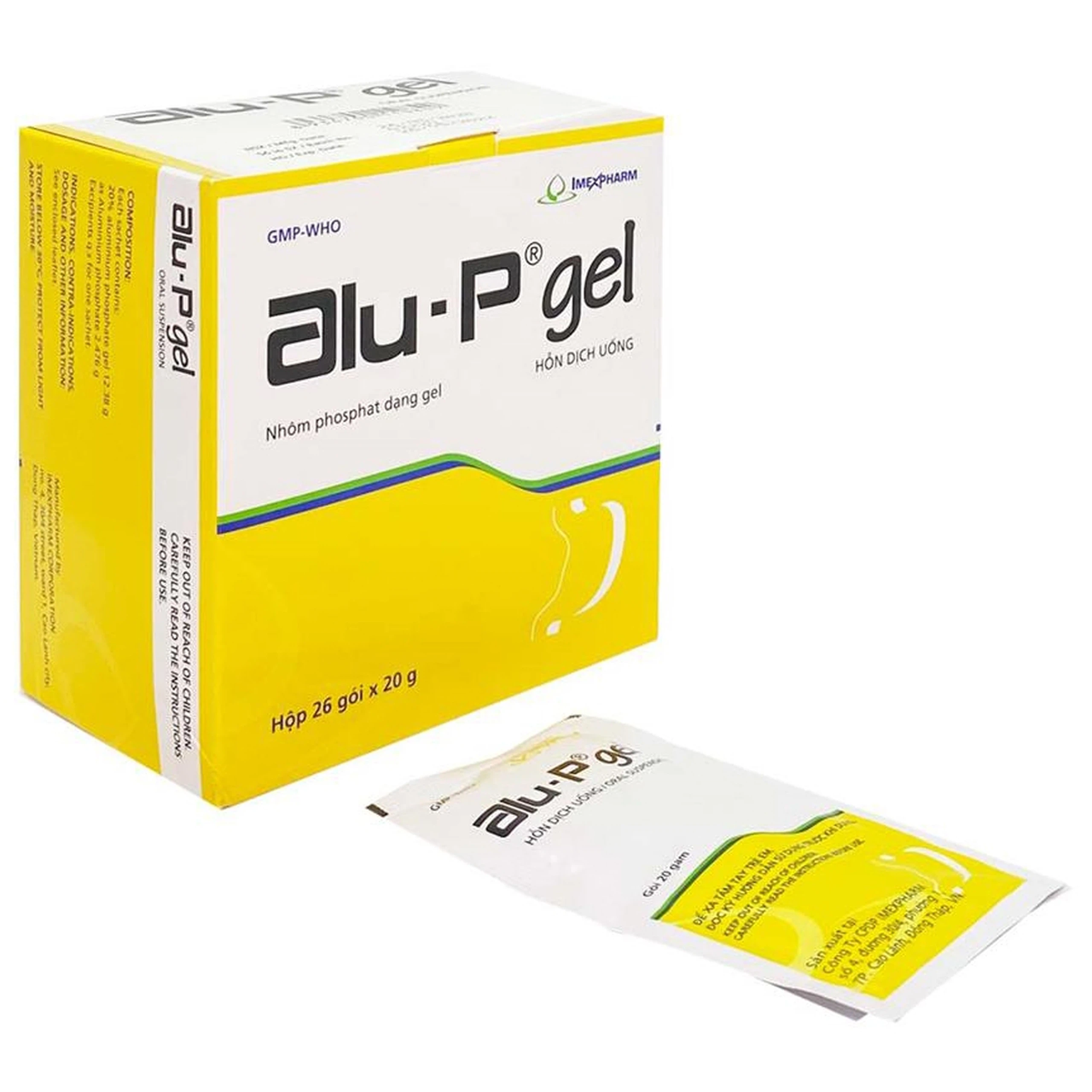 Gel Alu-P Imexpharm hỗ trợ điều trị viêm thực quản, viêm loét dạ dày tá tràng (26 gói x 20g)