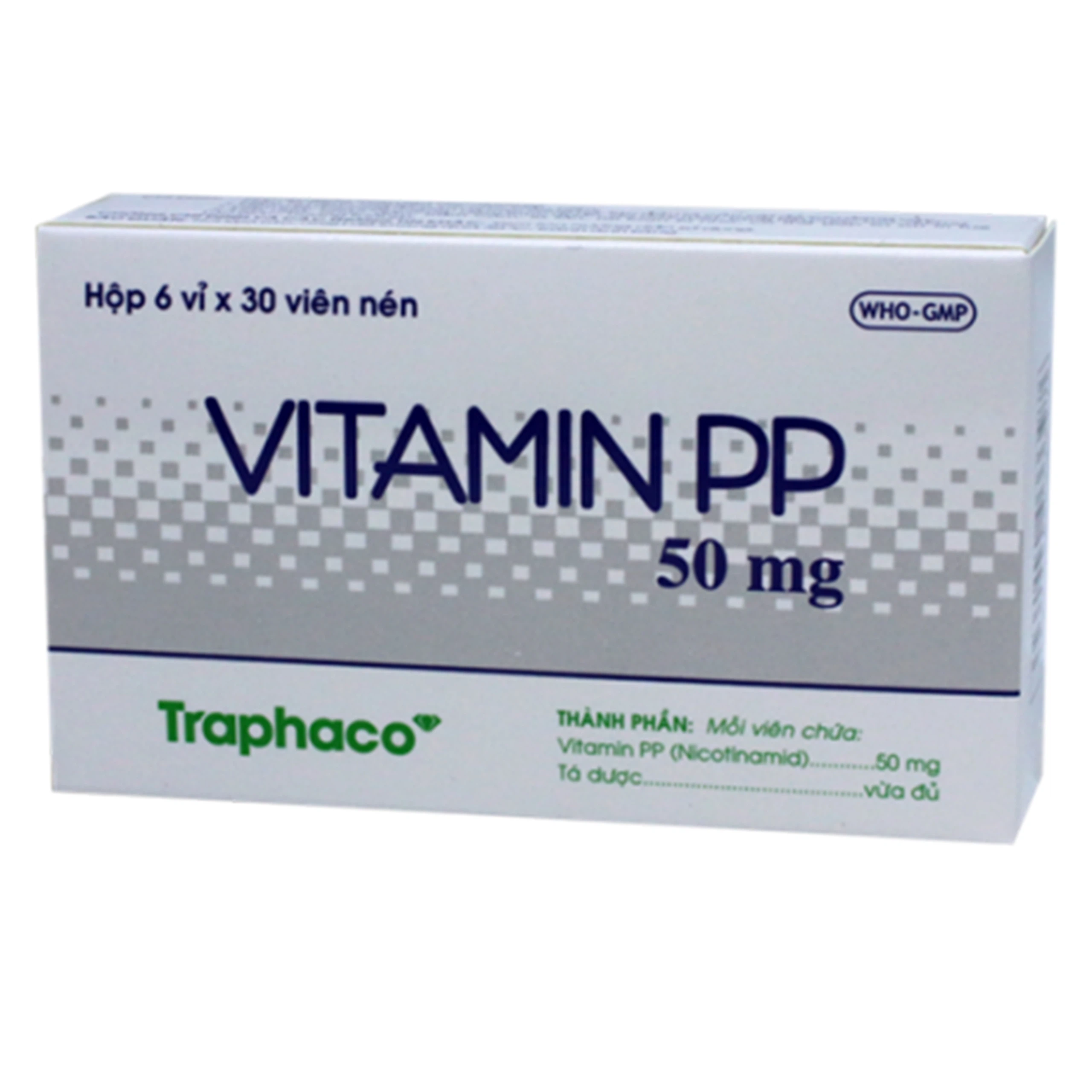 Thuốc Vitamin Pp 50Mg Traphaco điều trị bệnh Pellagra (6 vỉ x 30 viên)