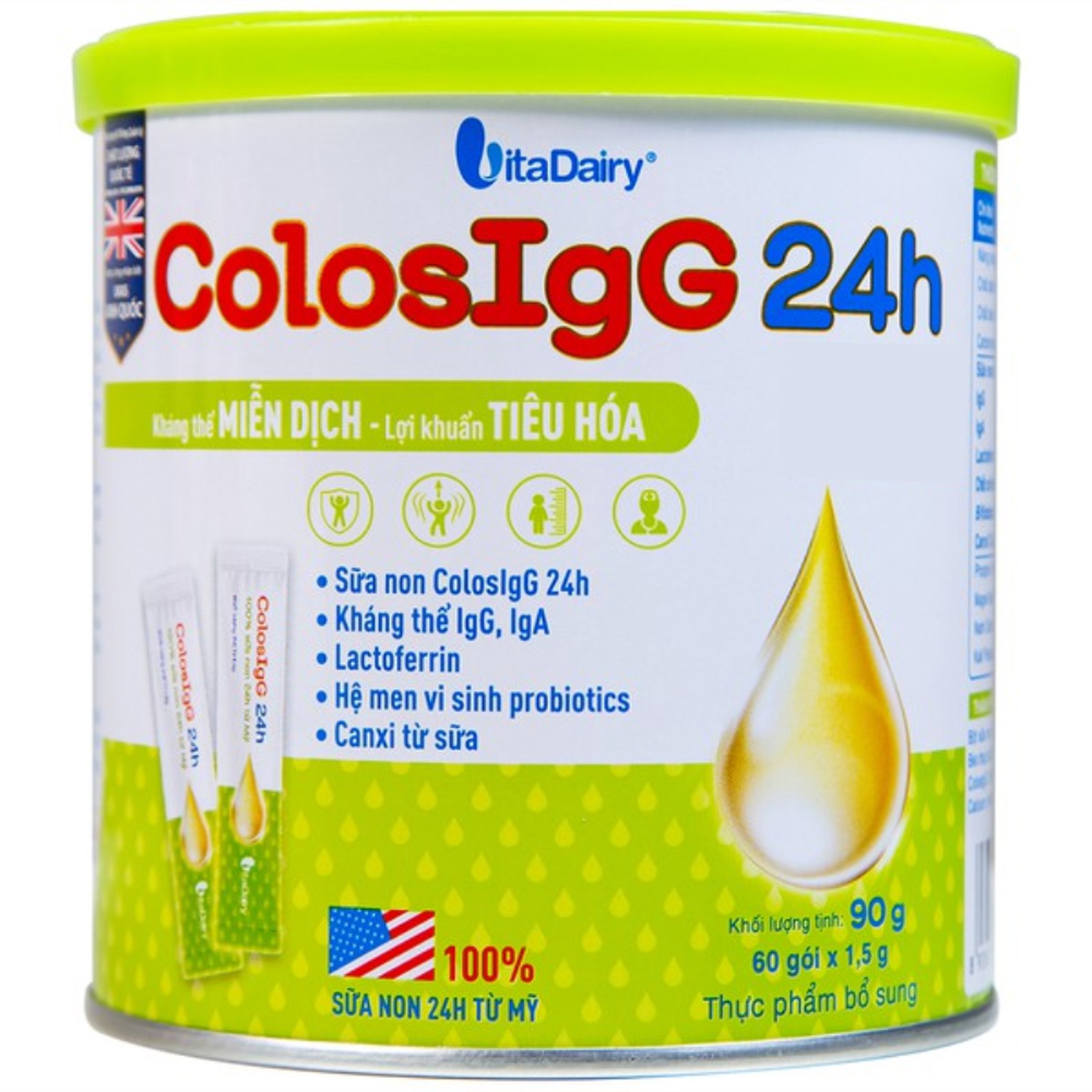 Sữa ColosIgG 24h Vitadairy hỗ trợ tăng cường miễn dịch và tiêu hóa (60 gói x 1.5g)