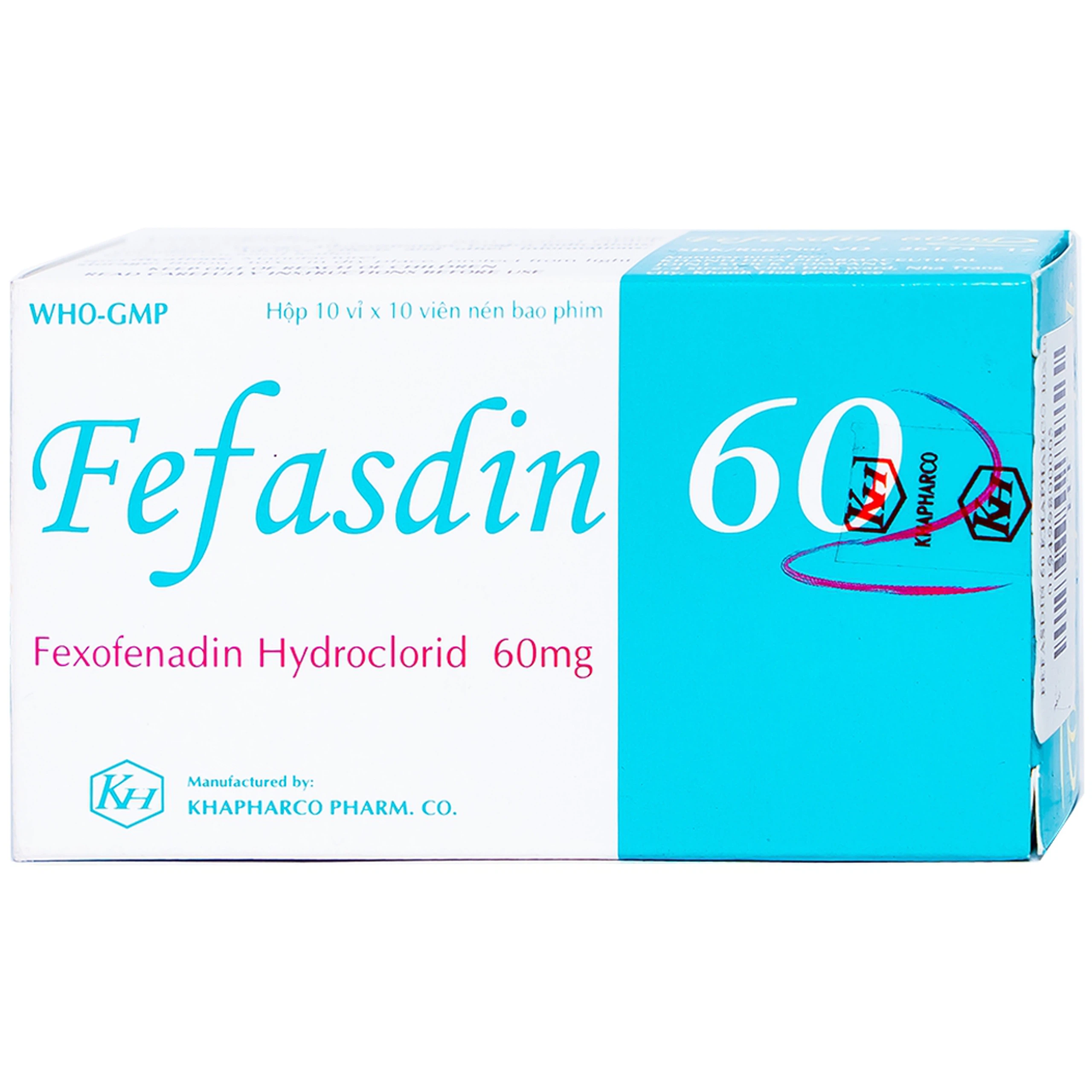 Thuốc Fefasdin 60 Khapharco điều trị viêm mũi dị ứng, mày đay mạn tính vô căn (10 vỉ x 10 viên)