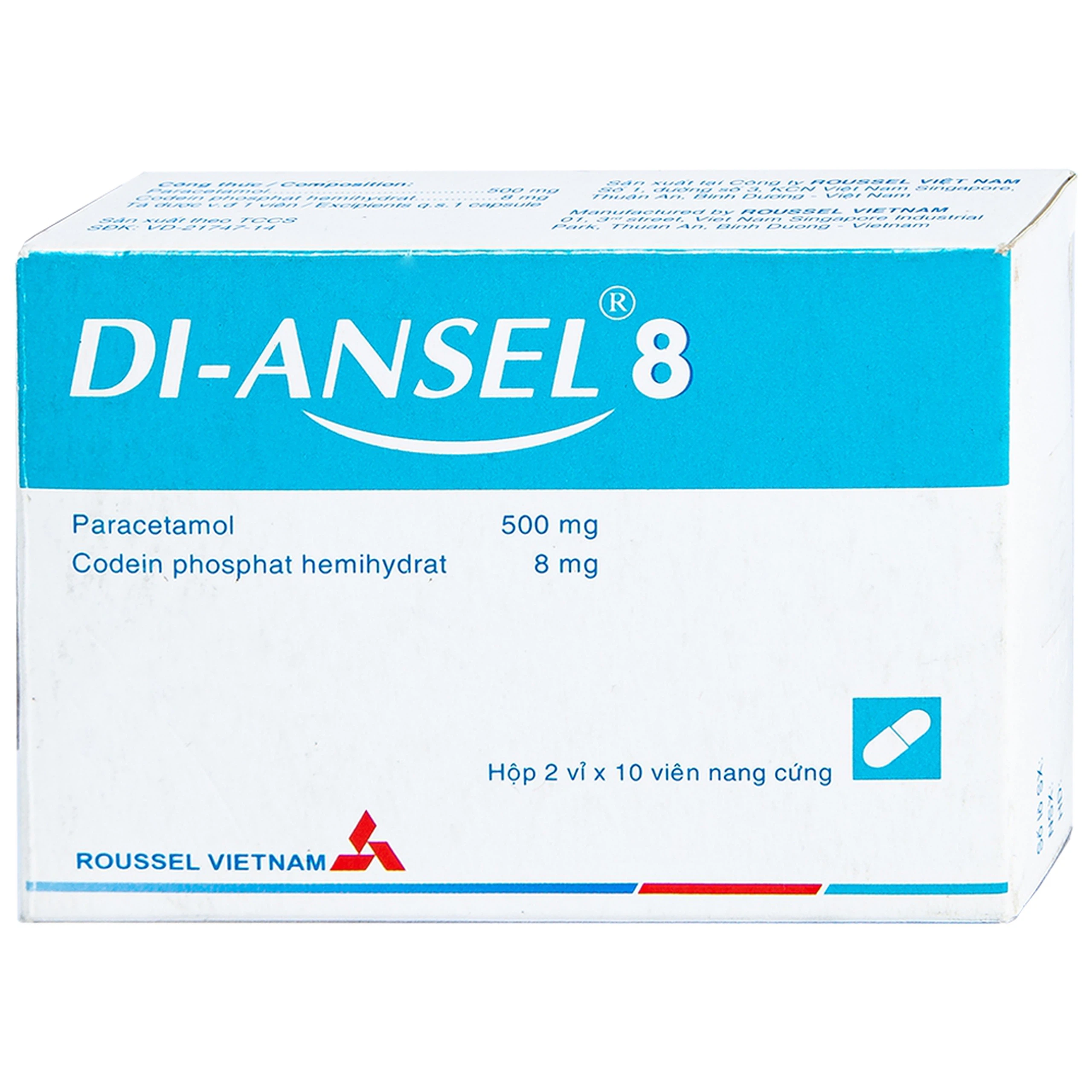 Thuốc Di-Ansel 8 Roussel giảm đau cấp tính mức độ trung bình (2 vỉ x 10 viên)
