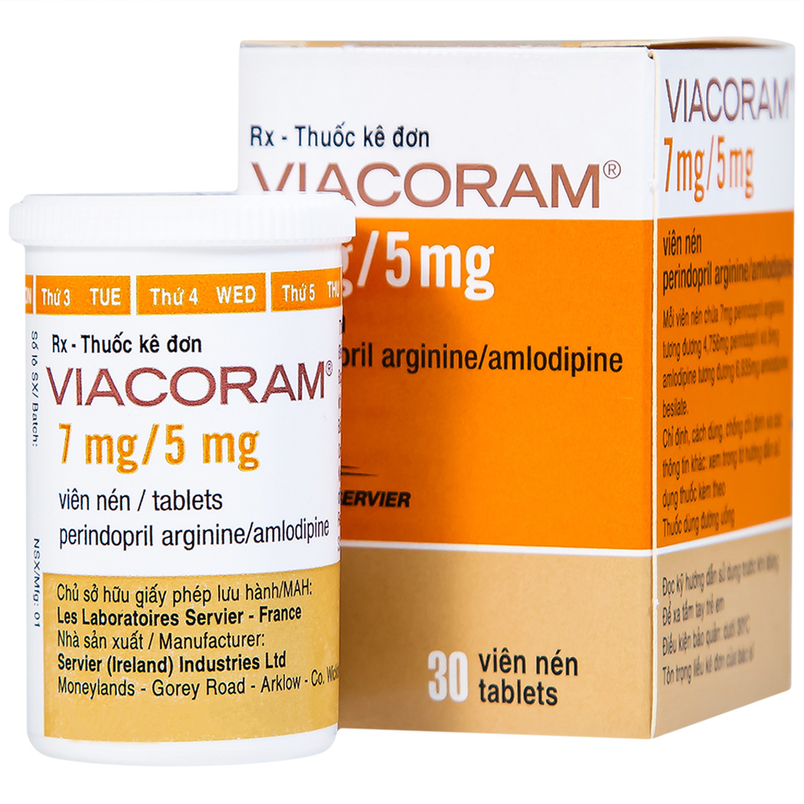 Thuốc Viacoram 7mg/5mg Servier điều trị tăng huyết áp vô căn (30 viên)