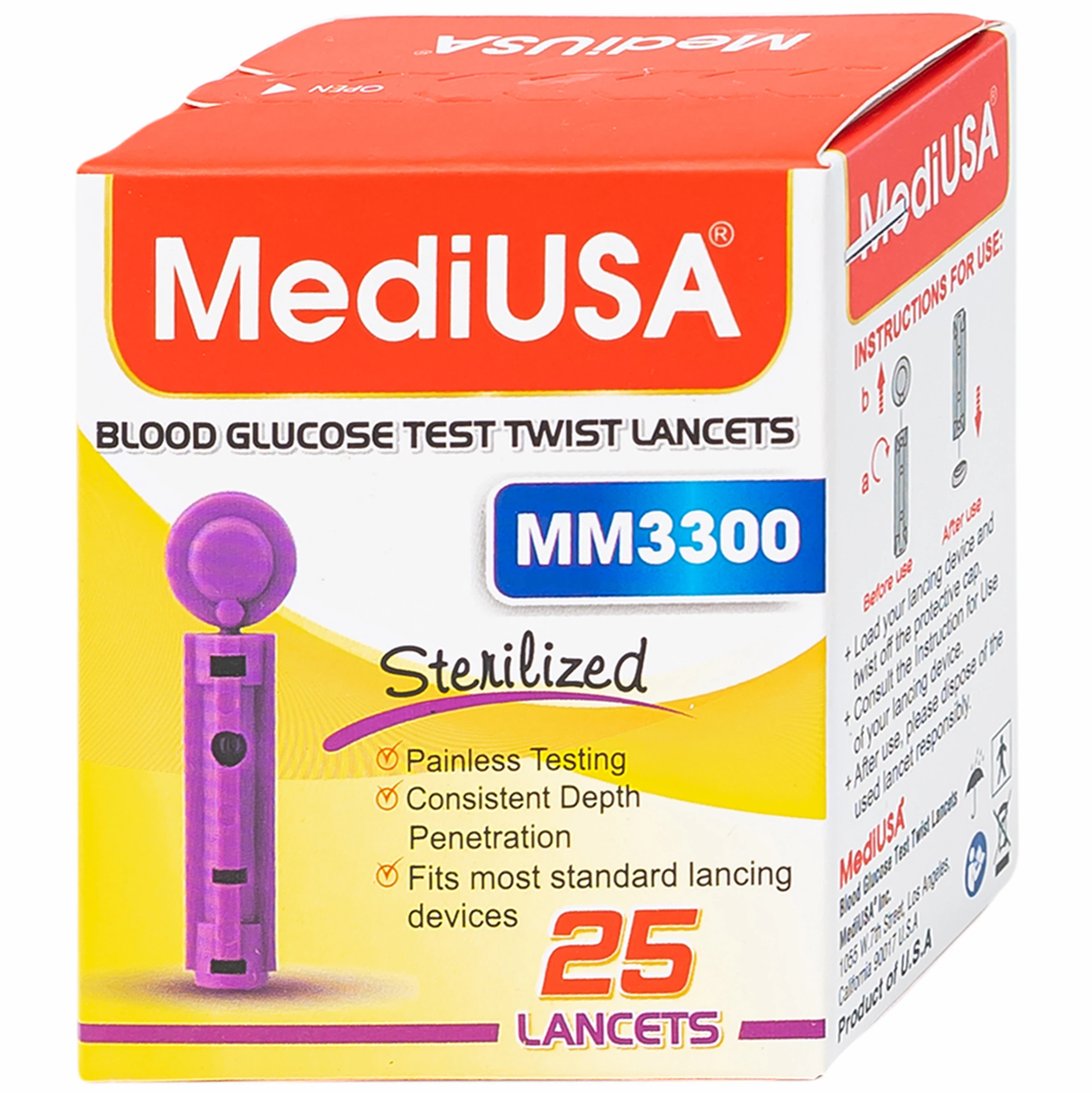 Kim lấy máu MediUSA MM3300 dùng cho máy đo đường huyết (25 cái)