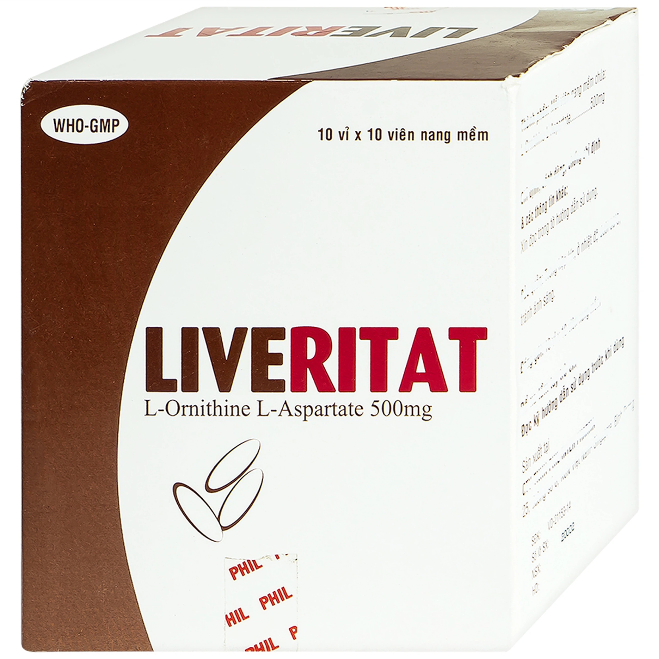 Viên nang mềm Leveritat 500mg Phil Inter Pharma điều trị viêm gan, gan nhiễm mỡ (10 vỉ x 10 viên)