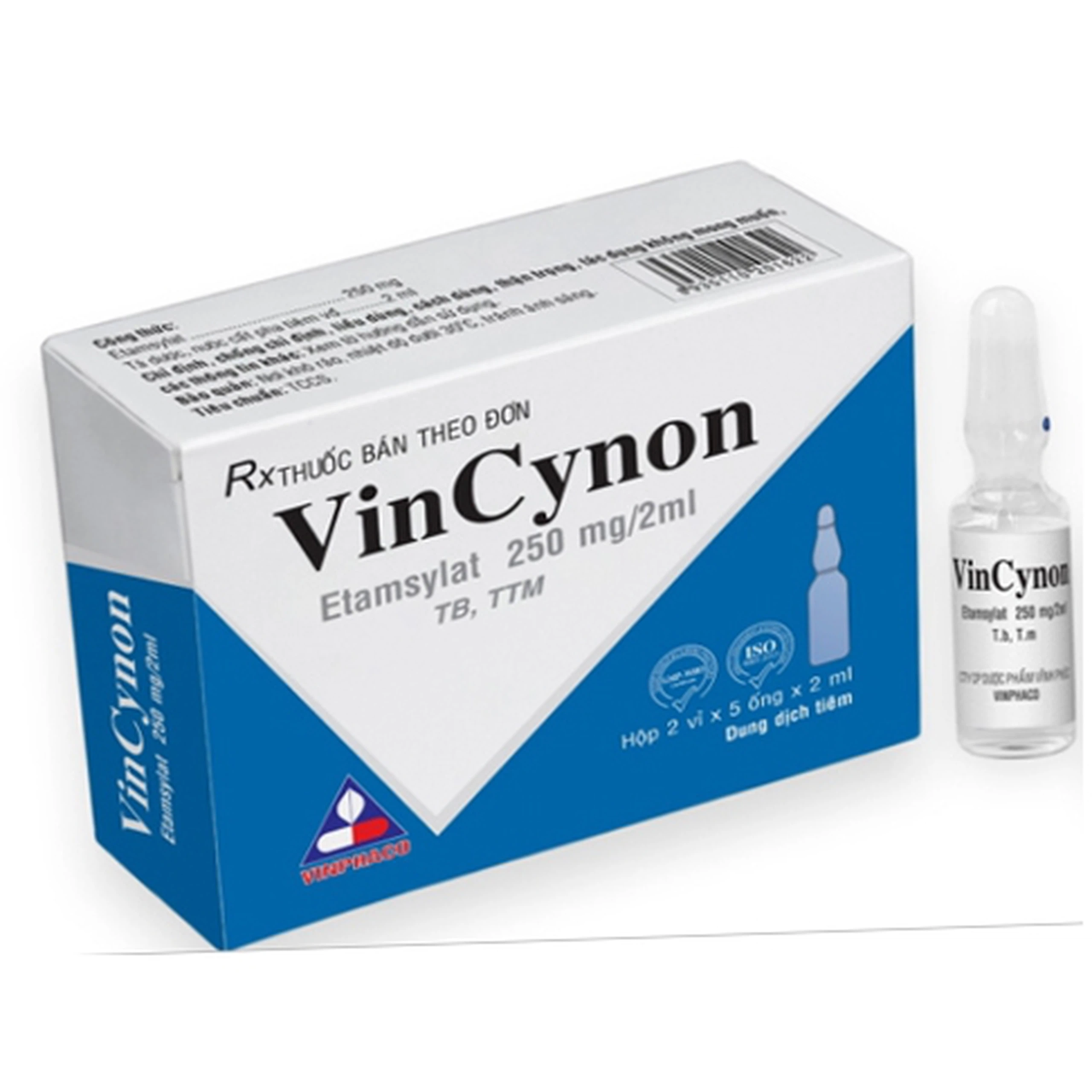 Thuốc tiêm Vincynon 250mg/2ml Vinphaco điều trị ngắn hạn mất máu trong chứng đa kinh (2 vỉ x 5 ống x 2ml/ống) 