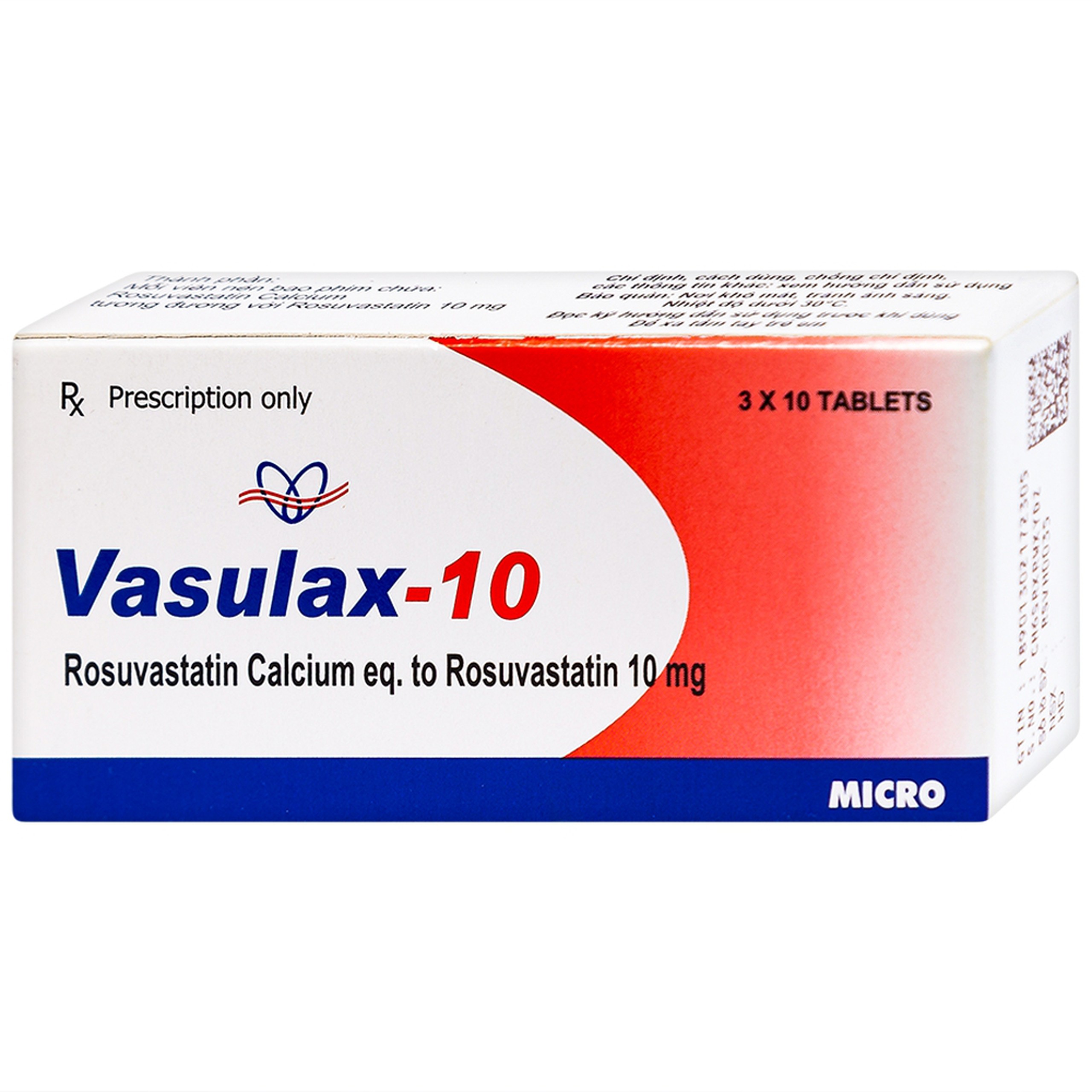 Thuốc Vasulax-10 Micro điều trị rối loạn lipid máu (3 vỉ x 10 viên)