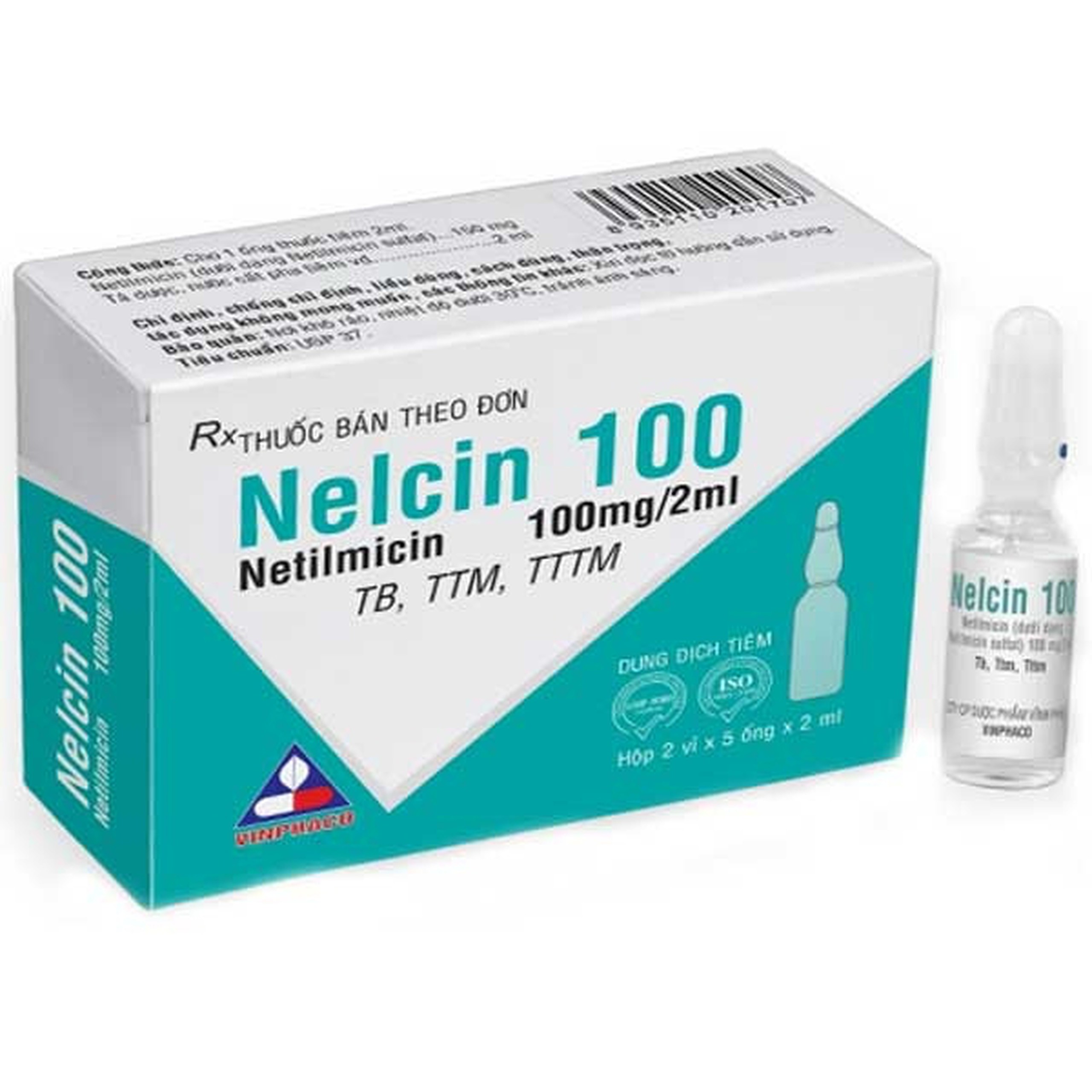 Dung dịch tiêm Nelcin 100 Vinphaco điều trị nhiễm khuẩn nặng (2 vỉ x 5 ống x 2ml)