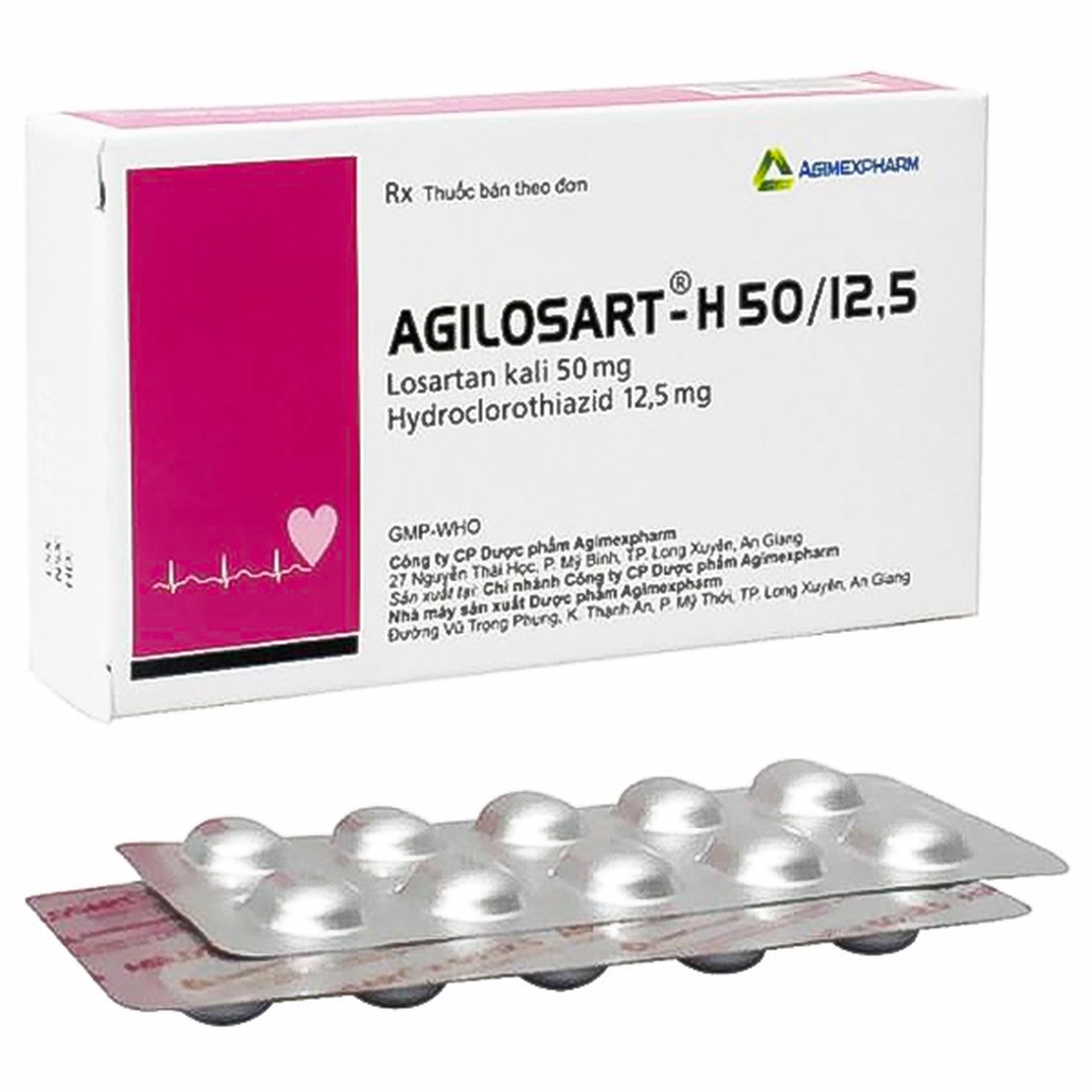 Thuốc Agilosart-H 50/12.5 Agimexpharm điều trị tăng huyết áp (3 vỉ x 10 viên)