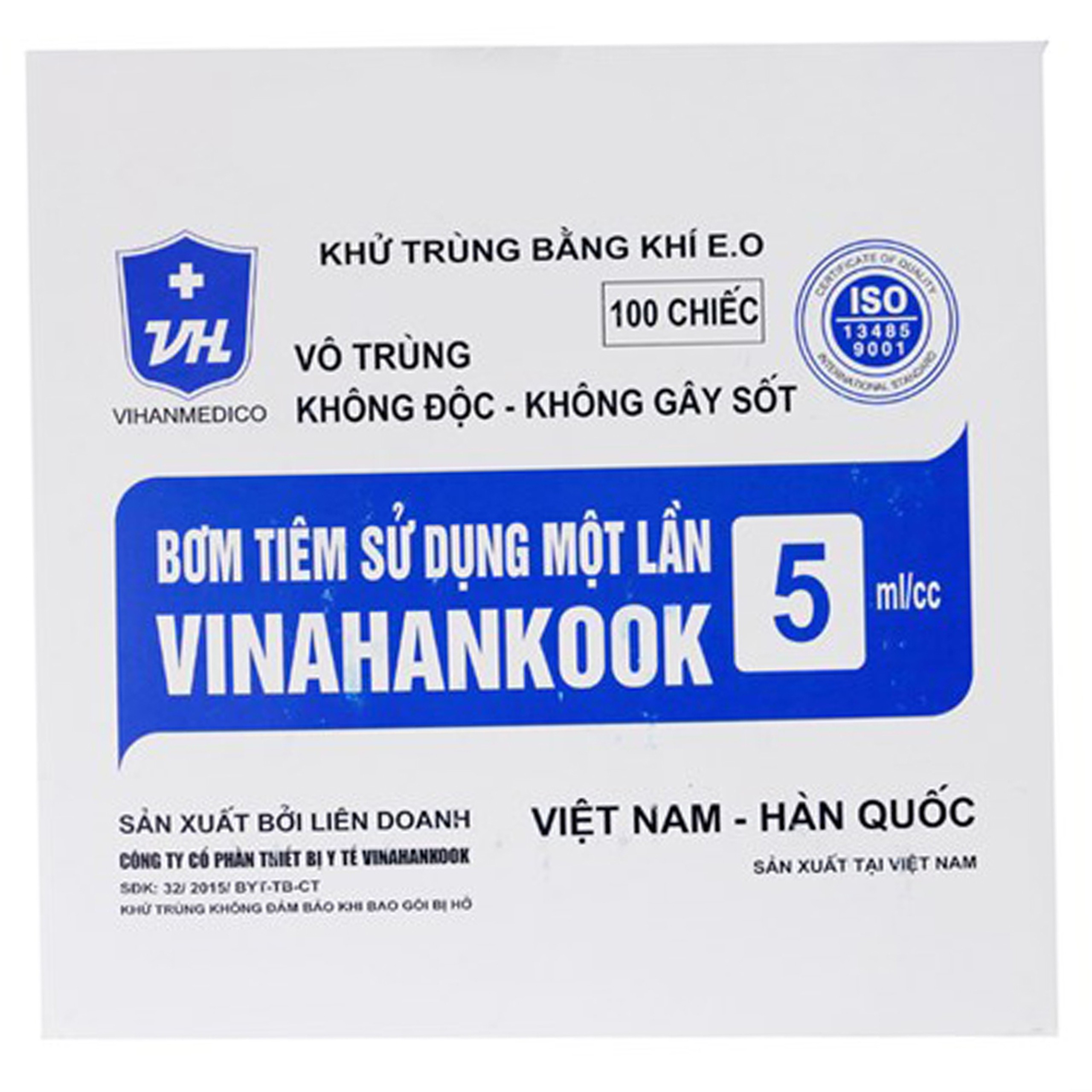 Bơm tiêm sử dụng 1 lần 5ml/cc Vinahankook vô trùng (100 Cái)
