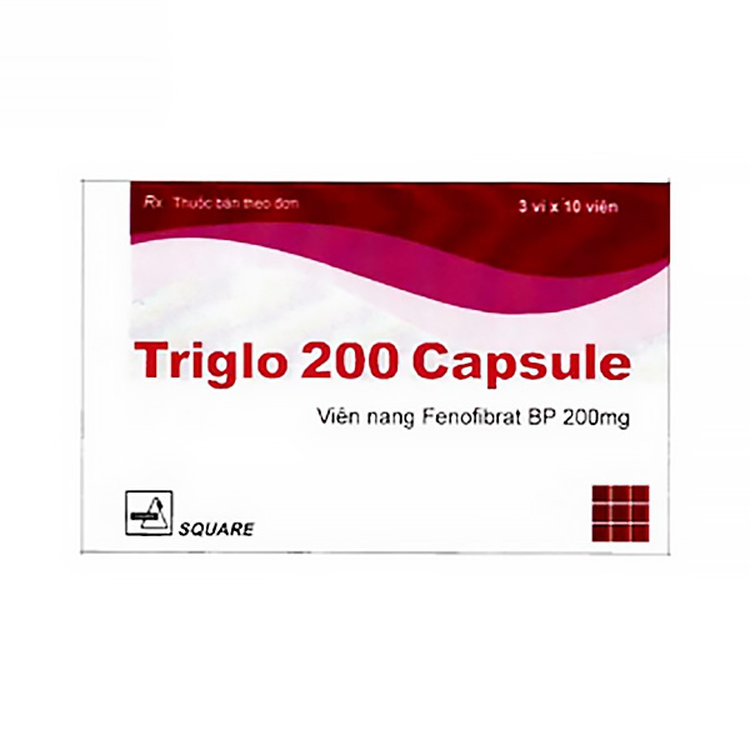 Thuốc Triglo 200 Capsule Square điều trị tăng lipid máu (3 vỉ x 10 viên)
