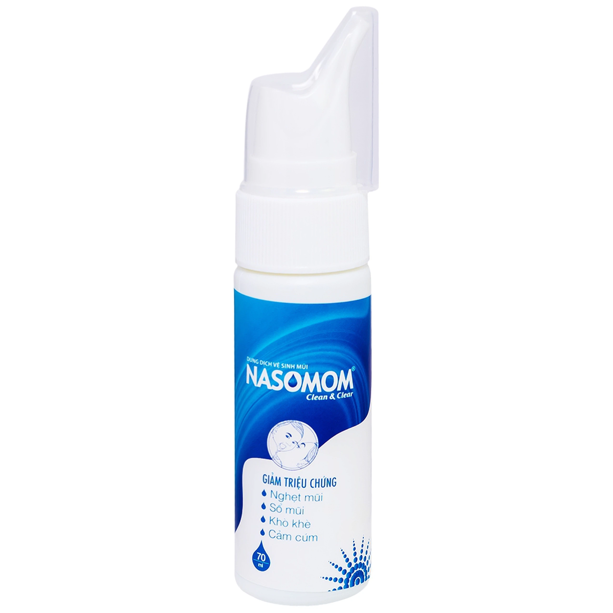Dung dịch vệ sinh mũi Nasomom Clean&Clear Reliv điều trị nghẹt mũi, sổ mũi, khò khè, cảm cúm (70ml)