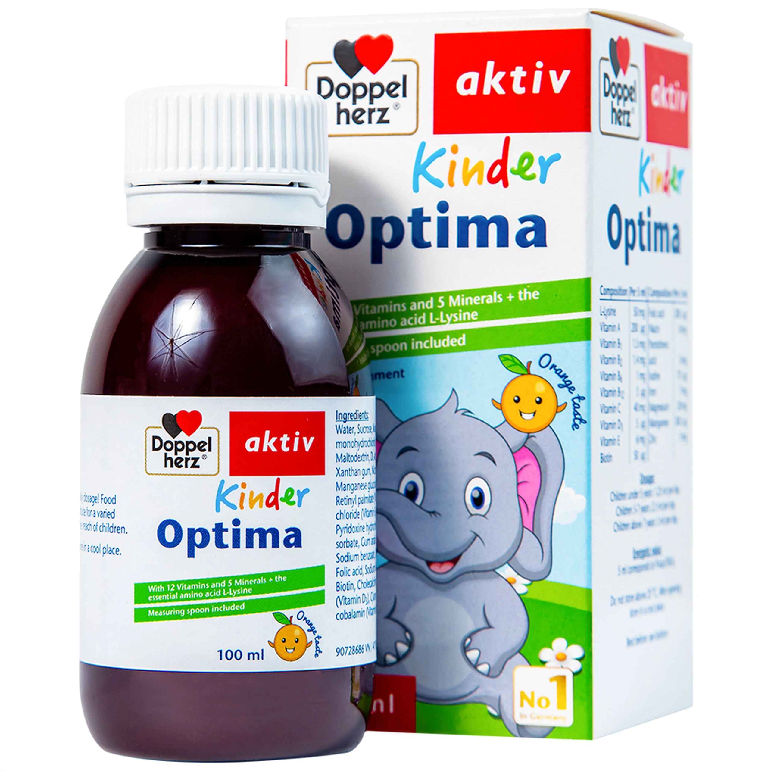 Dung dịch Kinder Optima Doppelherz Aktiv cung cấp L-lysine, một số vitamin và khoáng chất (100ml)
