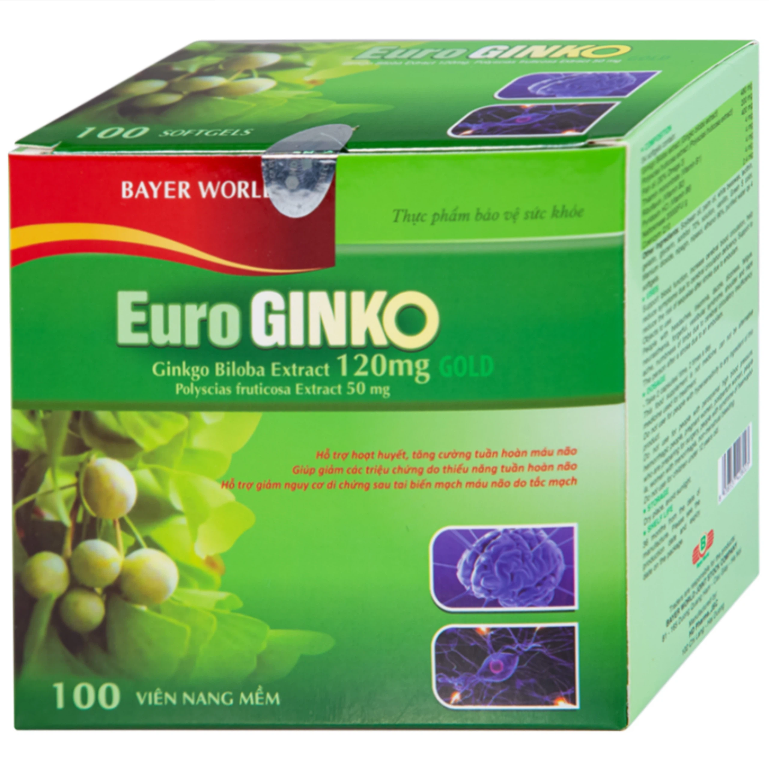 Viên uống Euro Ginko Gold HD Pharma hỗ trợ hoạt huyết, tăng cường tuần hoàn máu não (100 viên)