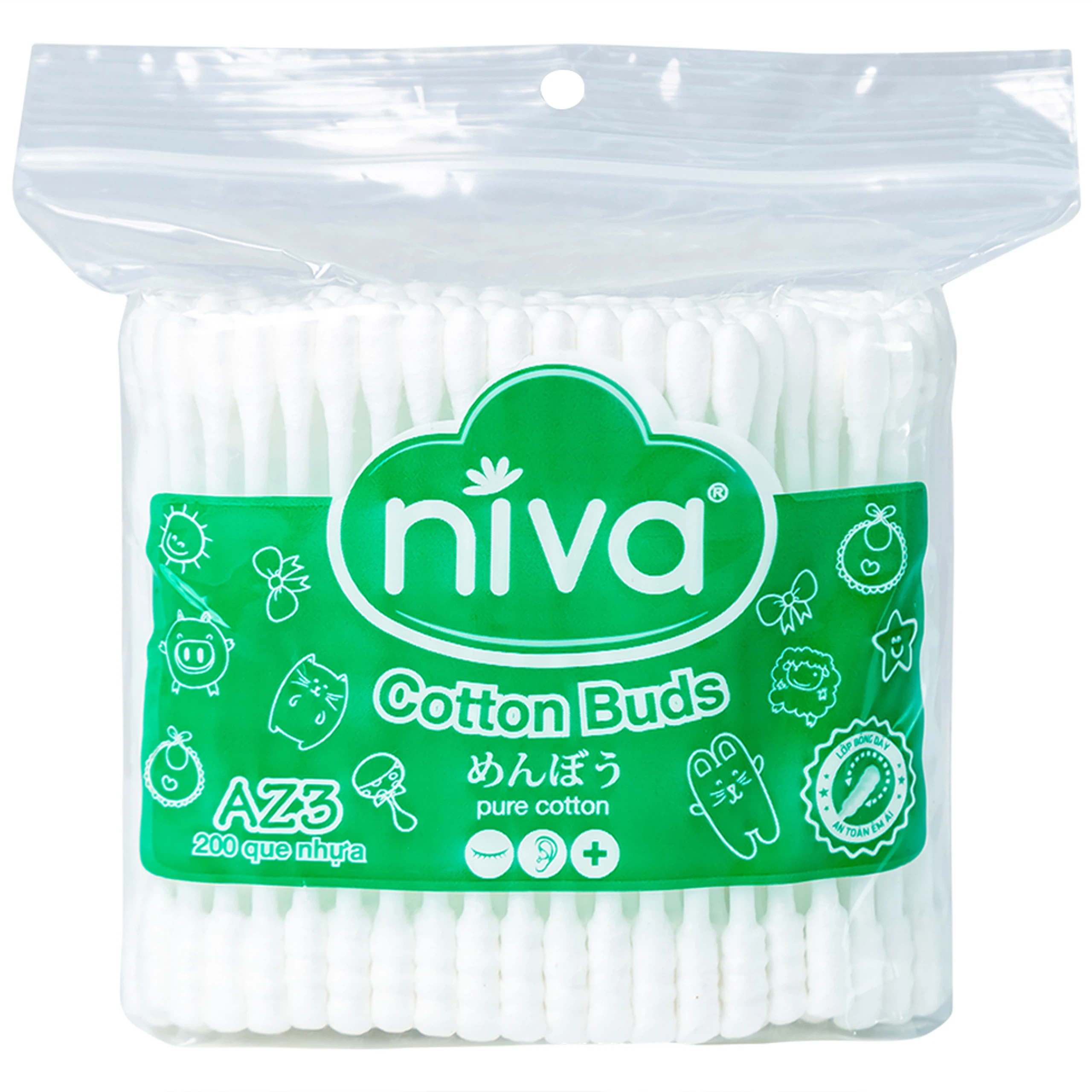 Tăm bông thân giấy Niva AZ3 túi zipper 1 đầu tròn 1 đầu xoắn vệ sinh tai, mũi, vết thương (200 que)