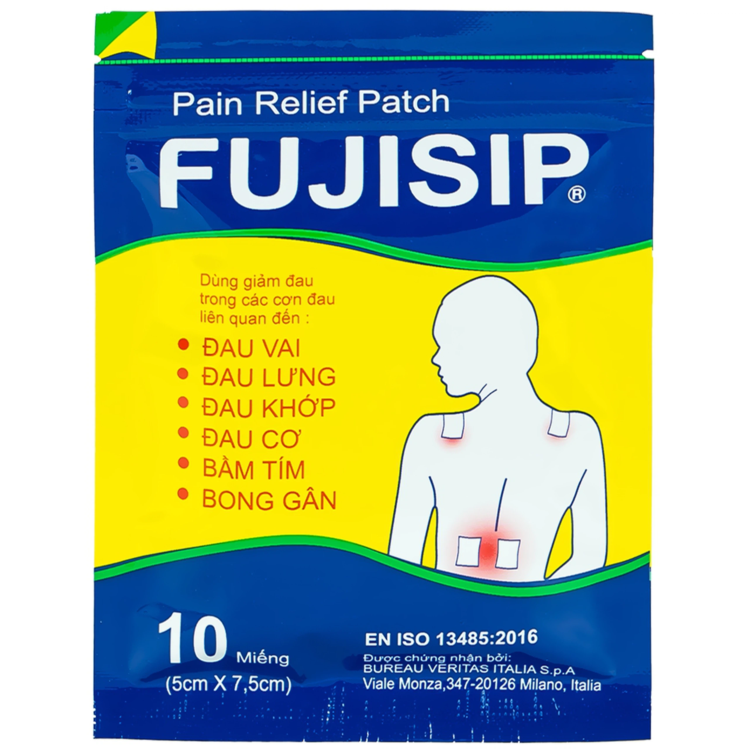 Cao dán giảm đau Fujisip 5cm x 7,5cm Thiên Ân giảm đau vai, đau lưng, đau khớp (10 miếng )