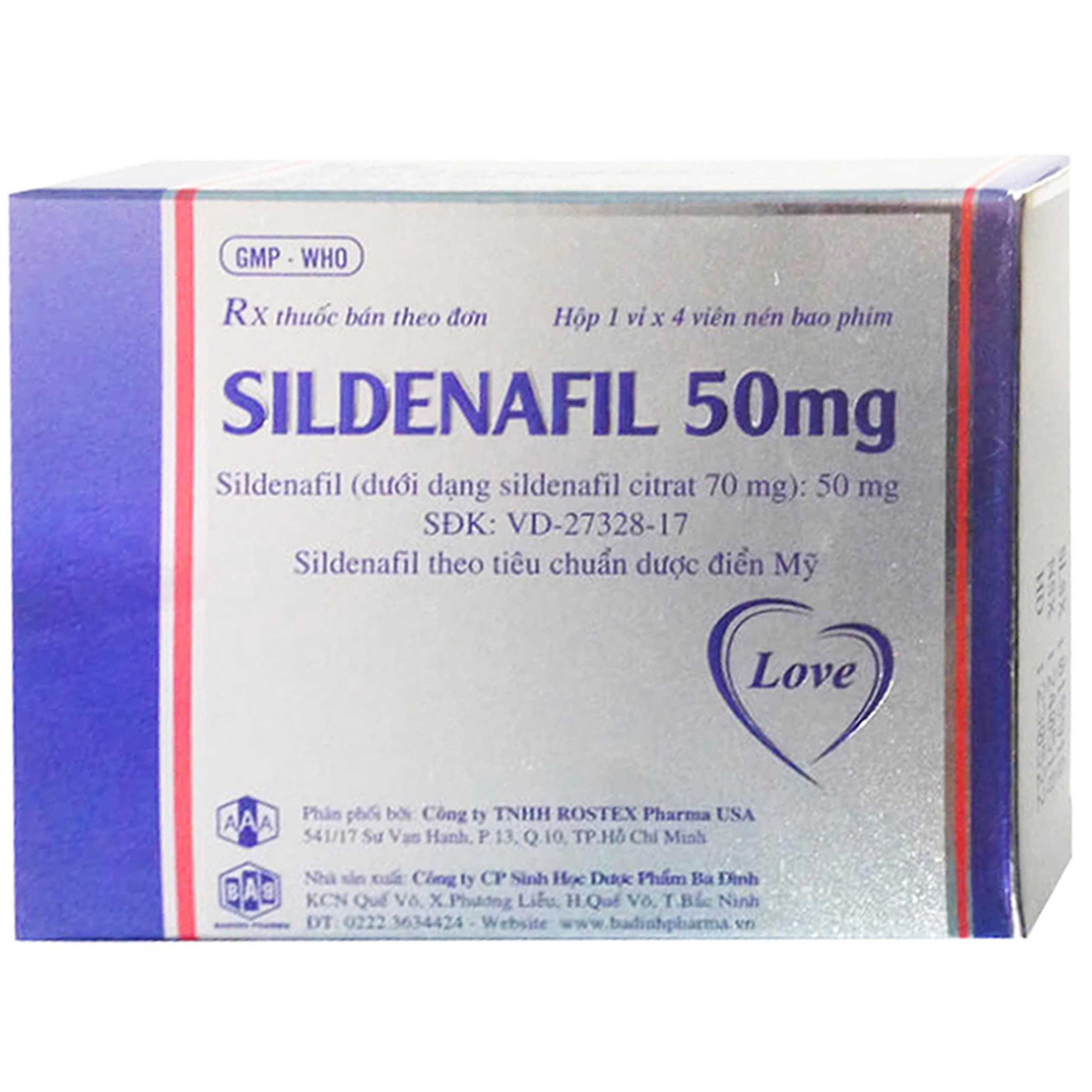 Thuốc Sildenafil 50mg Babiophar điều trị rối loạn cương dương (4 viên)