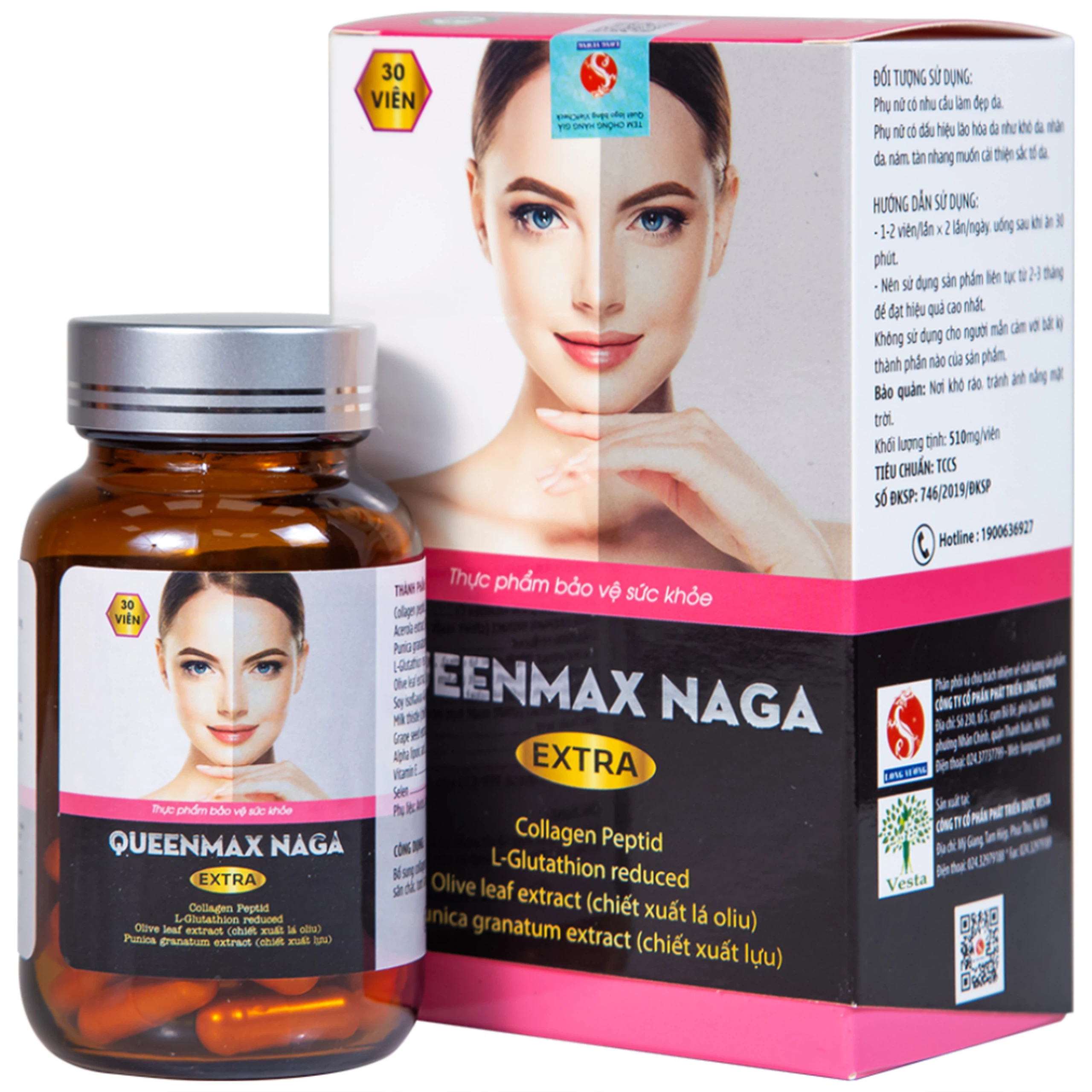 Viên uống Queenmax Naga Extra Vesta bổ sung Collagen, một số Vitamin và khoáng chất (30 viên)