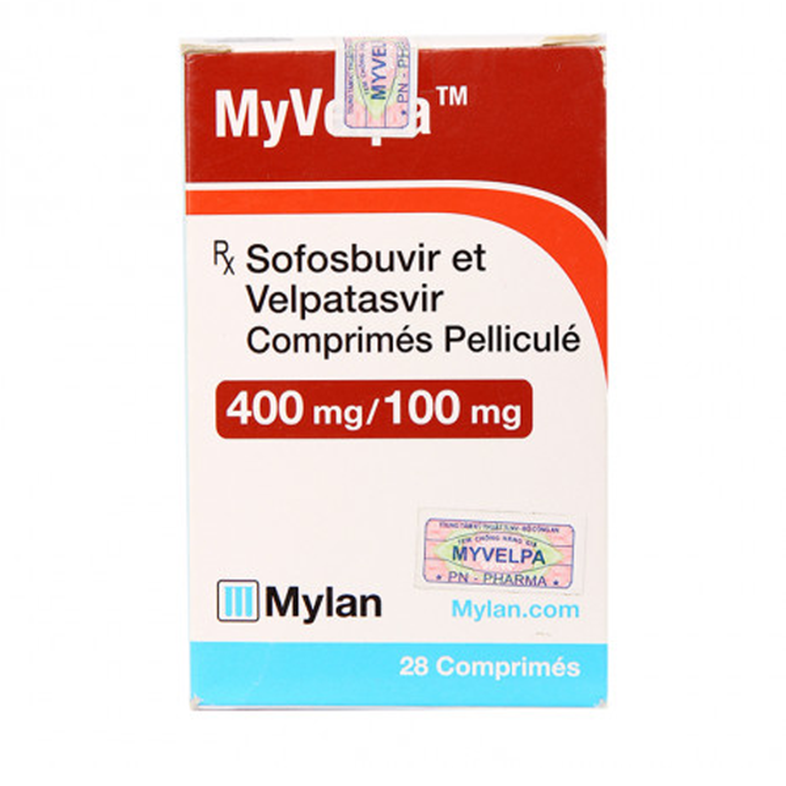 Thuốc Myvelpa 400mg/100mg Mylan điều trị viêm gan C mạn tính (28 viên)