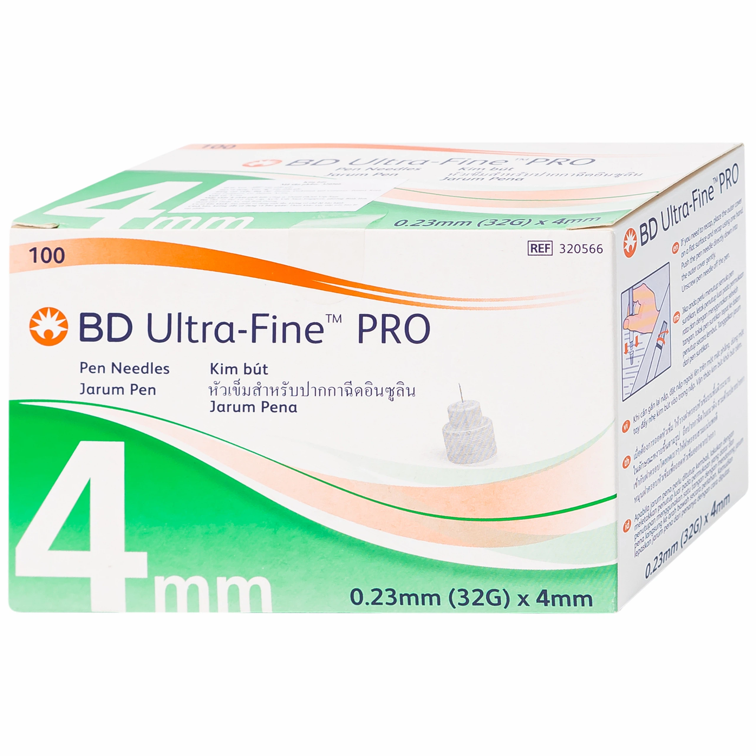 Kim bút BD Ultra - Fine Pro xuyên qua da dễ dàng, không gây đau đớn khi tiêm (4mm x 32g - 100 cây)
