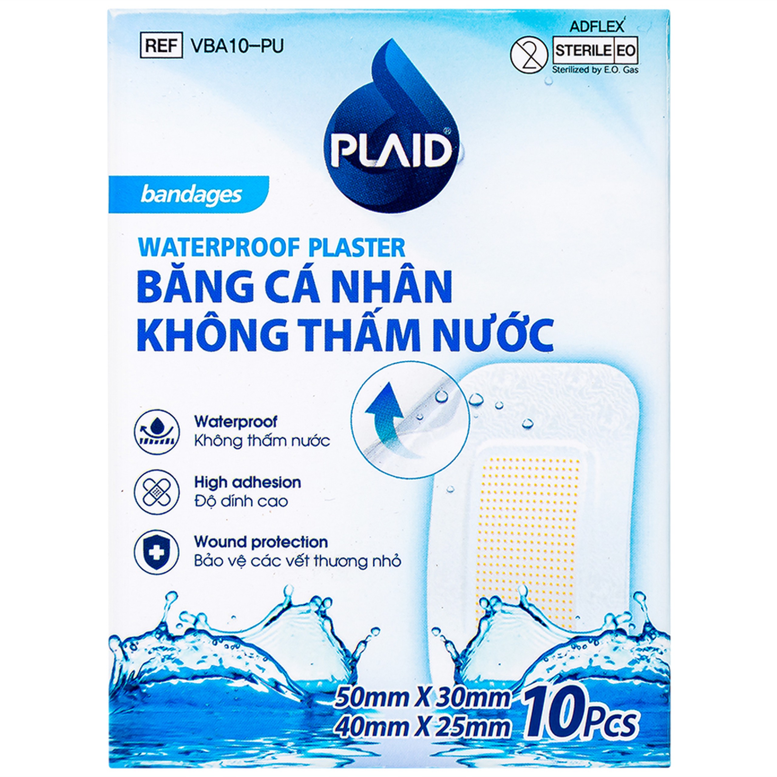 Băng cá nhân không thấm nước Waterproof Plaster hỗ trợ bảo vệ vết thương (10 miếng)