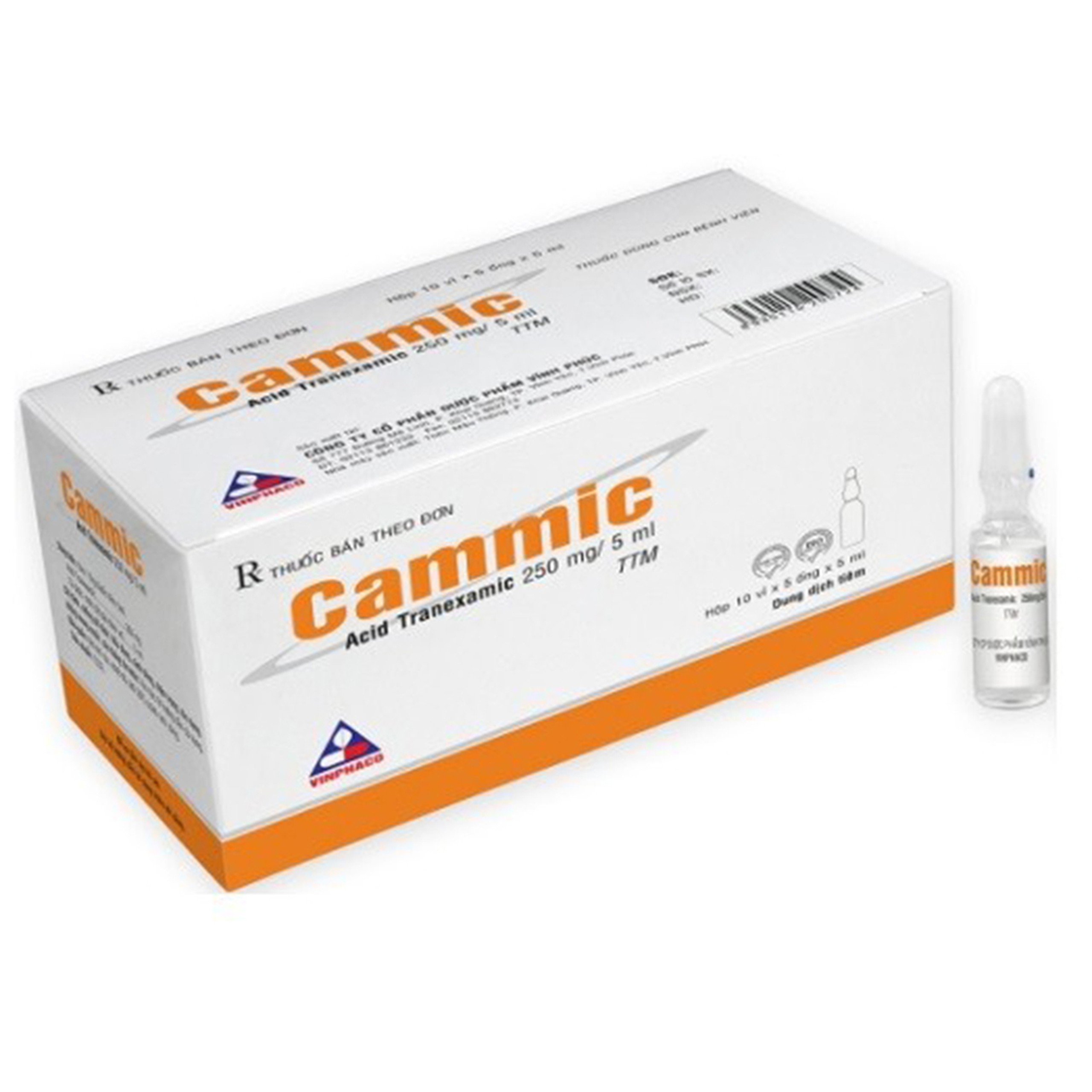 Thuốc tiêm Cammic 250mg/5ml Vinphaco điều trị và phòng ngừa chảy máu (10 vỉ x 5 ống)