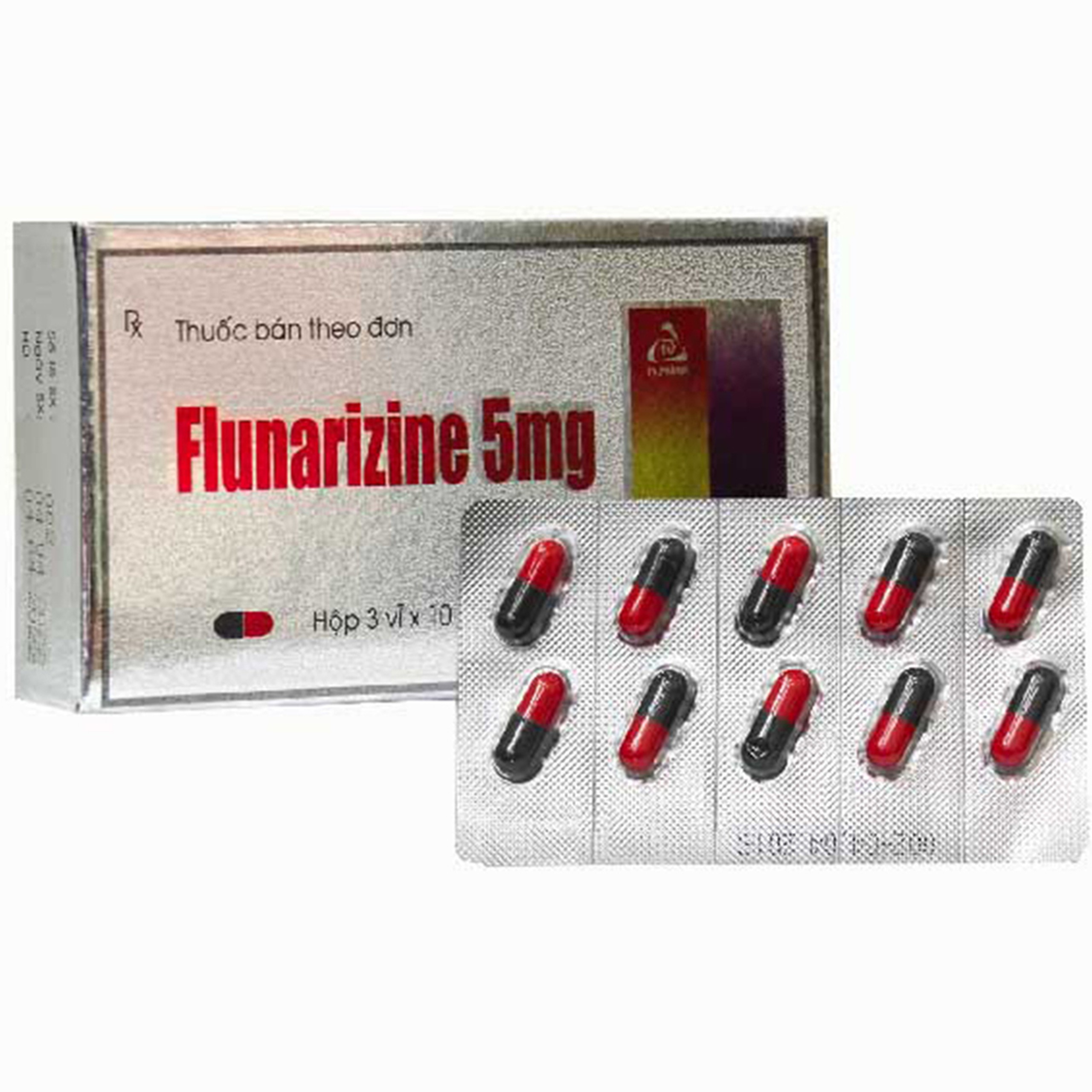 Thuốc Flunarizine 5mg TV Pharm điều trị dự phòng cơn đau nửa đầu (3 vỉ x 10 viên)