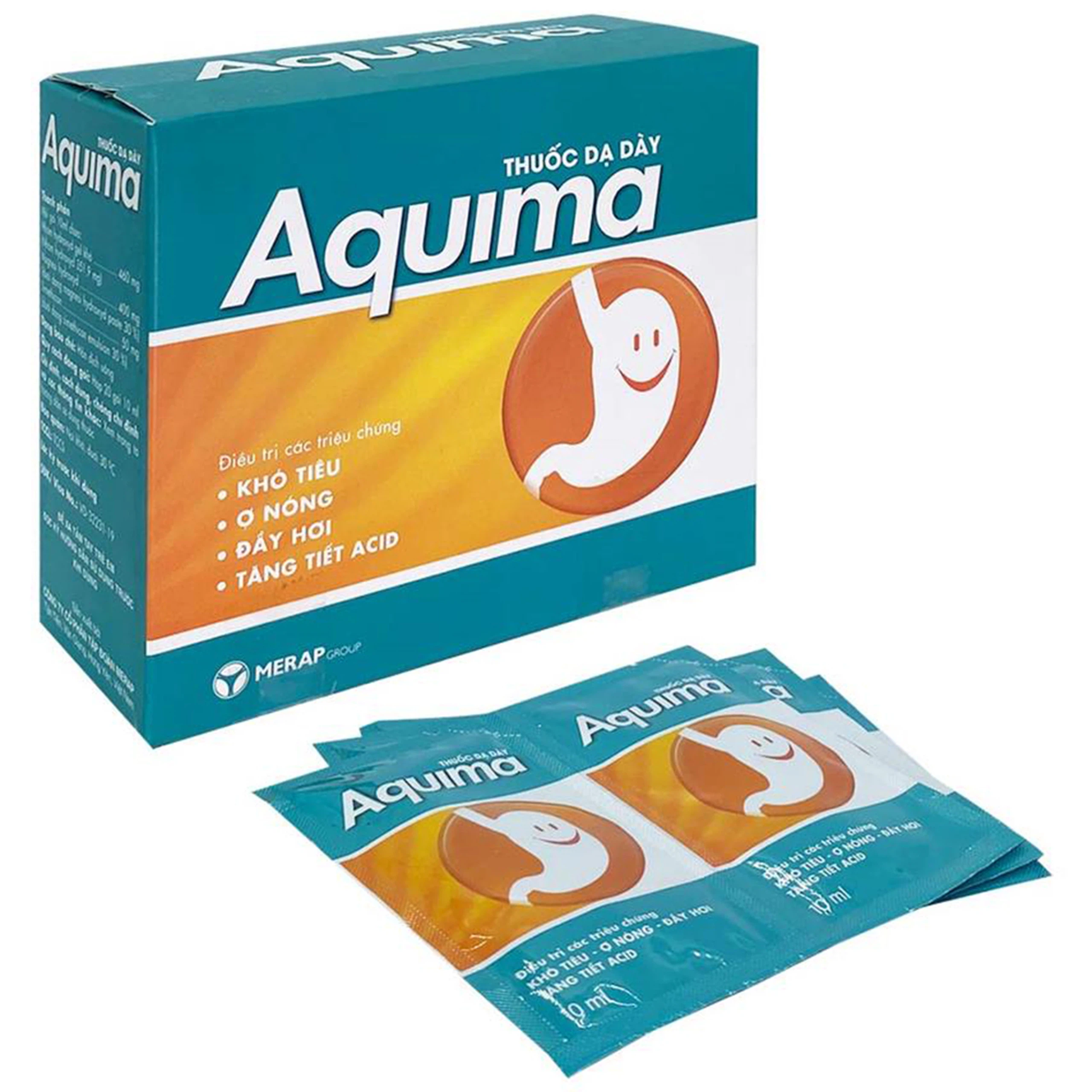 Thuốc Aquima Merap hỗ trợ điều trị các triệu chứng khó tiêu, ợ nóng, đầy hơi (20 gói x 10ml)