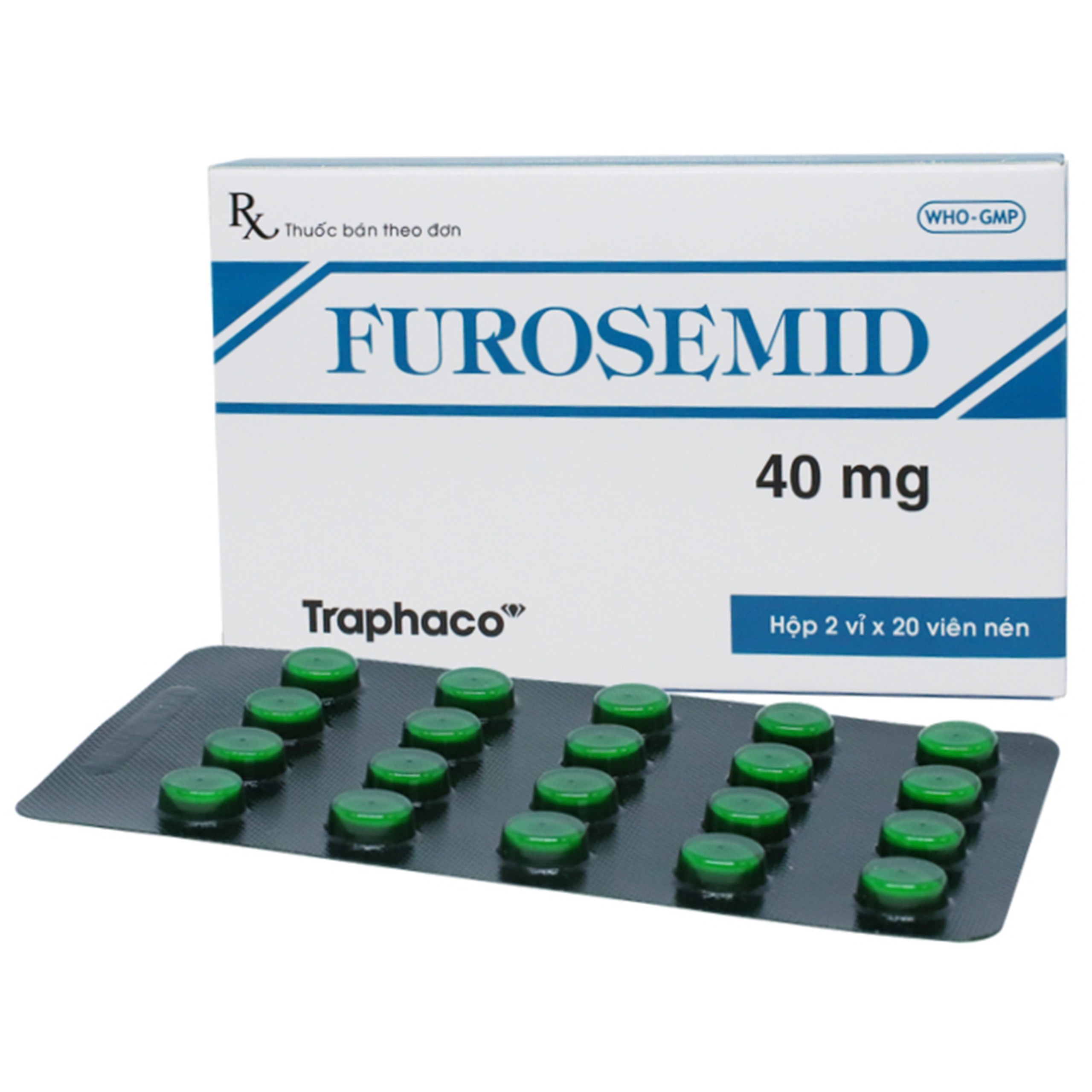Thuốc Furosemid 40mg Traphaco điều trị phù, tăng huyết áp nhẹ hay trung bình (2 vỉ x 20 viên)
