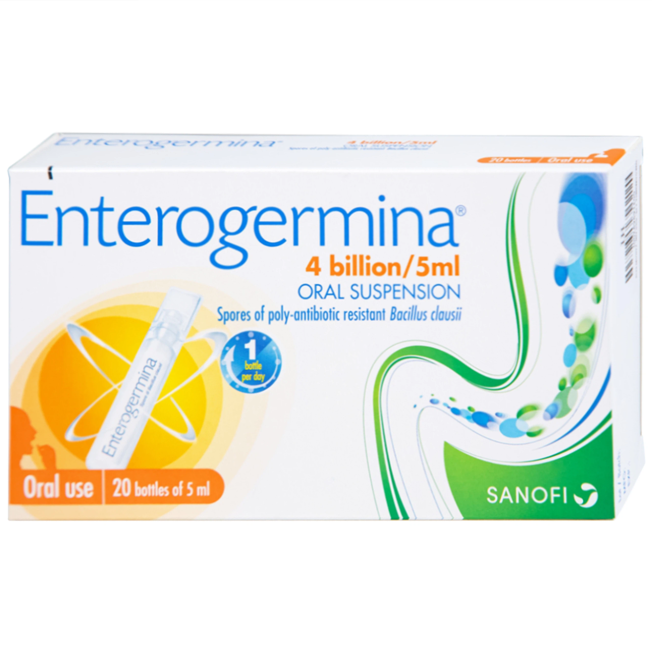 Men vi sinh Enterogermina 4 tỷ/5ml trị rối loạn tiêu hóa cấp và mạn tính (2 vỉ x 10 ống)