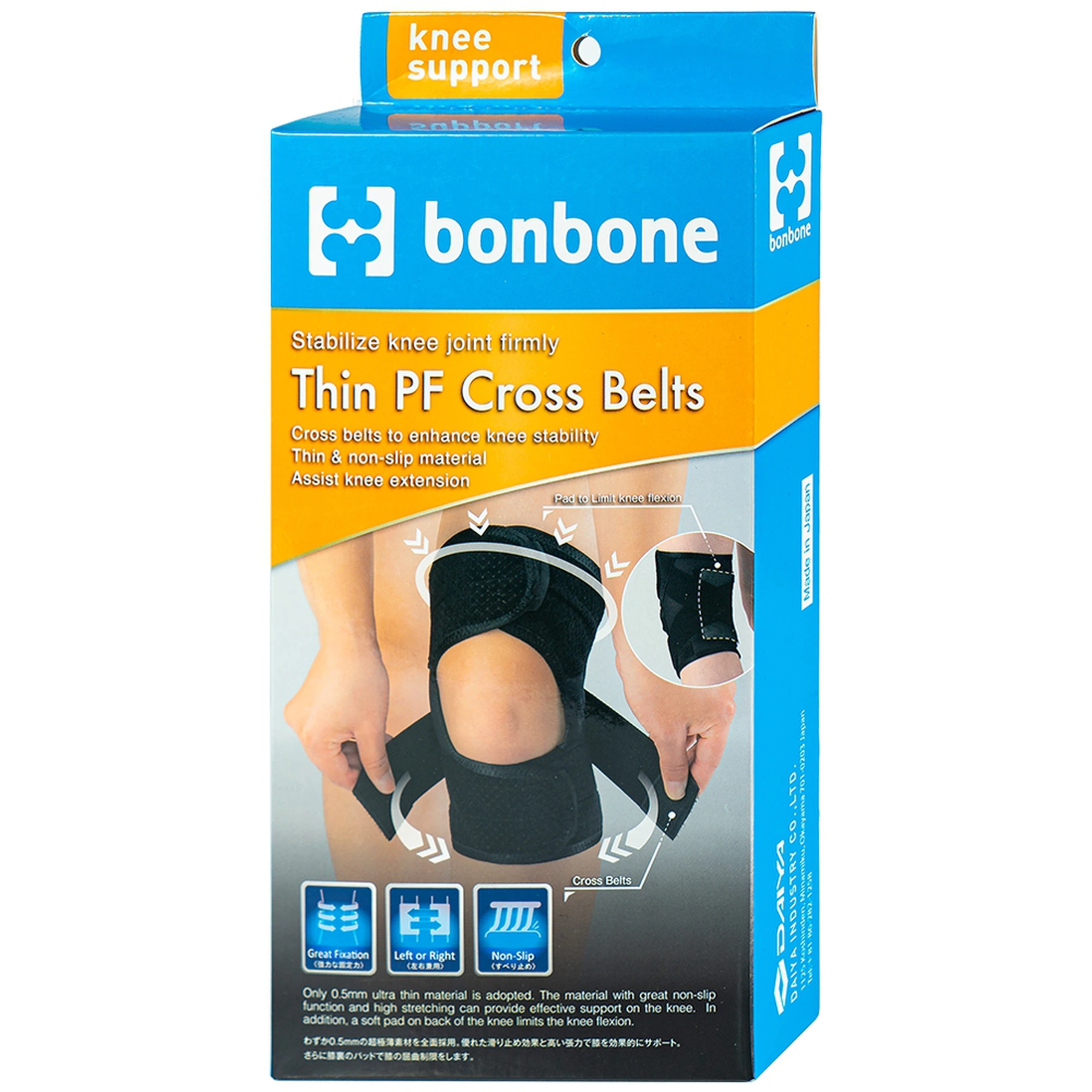 Đai cố định đầu gối free size Bonbone Thin PF Cross Belts hỗ trợ điều trị bệnh xương khớp