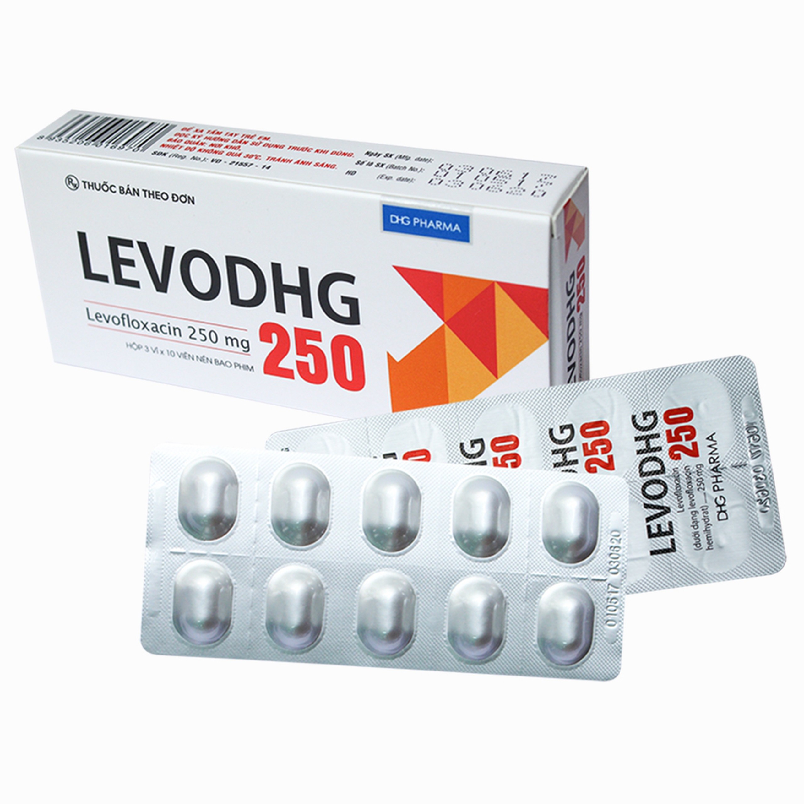 Thuốc LevoDHG 250 điều trị các chứng nhiễm khuẩn, viêm phổi, viêm xoang (3 vỉ x 10 viên)