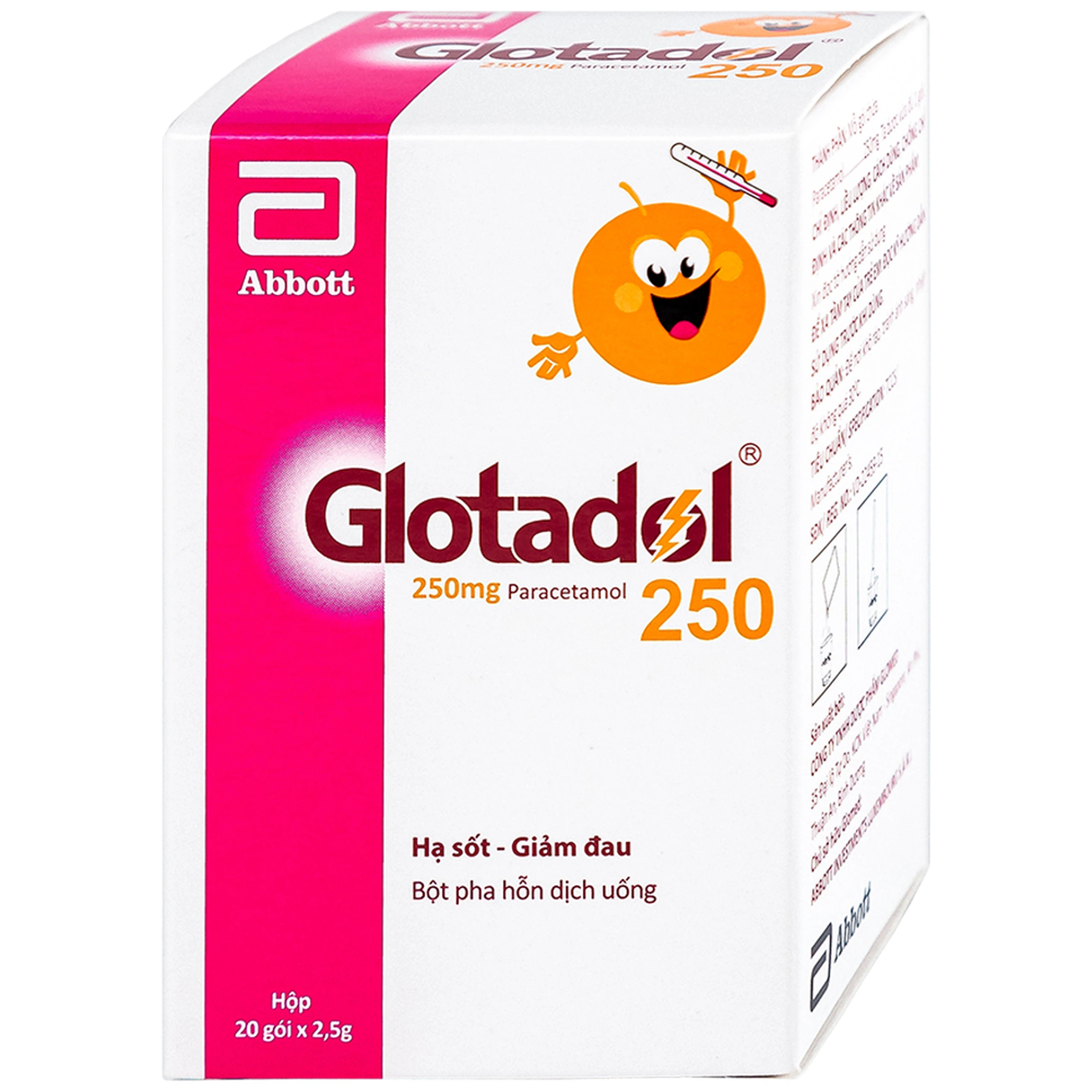 Bột Glotadol 250 Abbott hỗ trợ hạ sốt và giảm đau (20 gói x 2.5g)