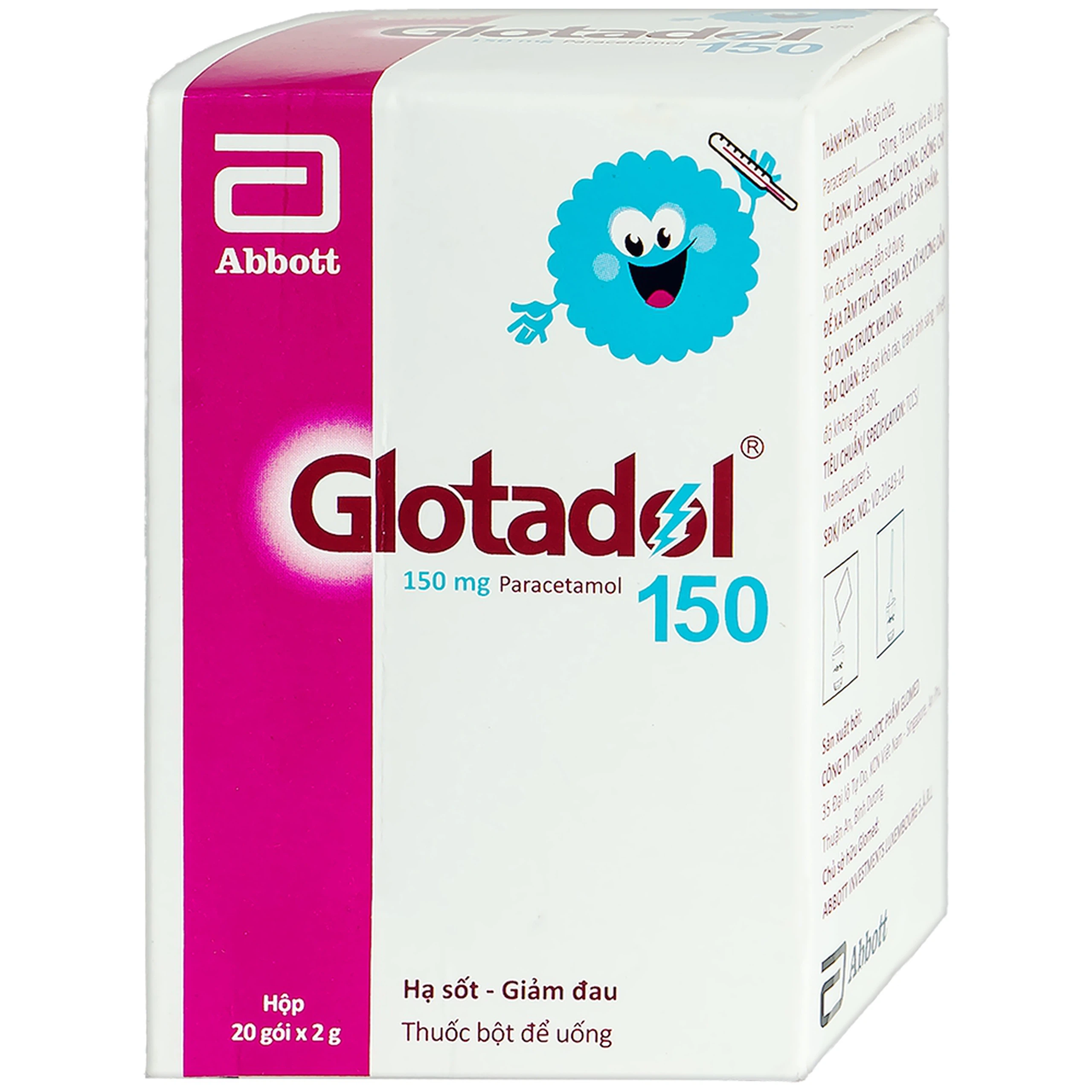 Bột Glotadol 150 Abbott hỗ trợ hạ sốt và giảm các cơn đau do cảm cúm (20 gói x 2g)