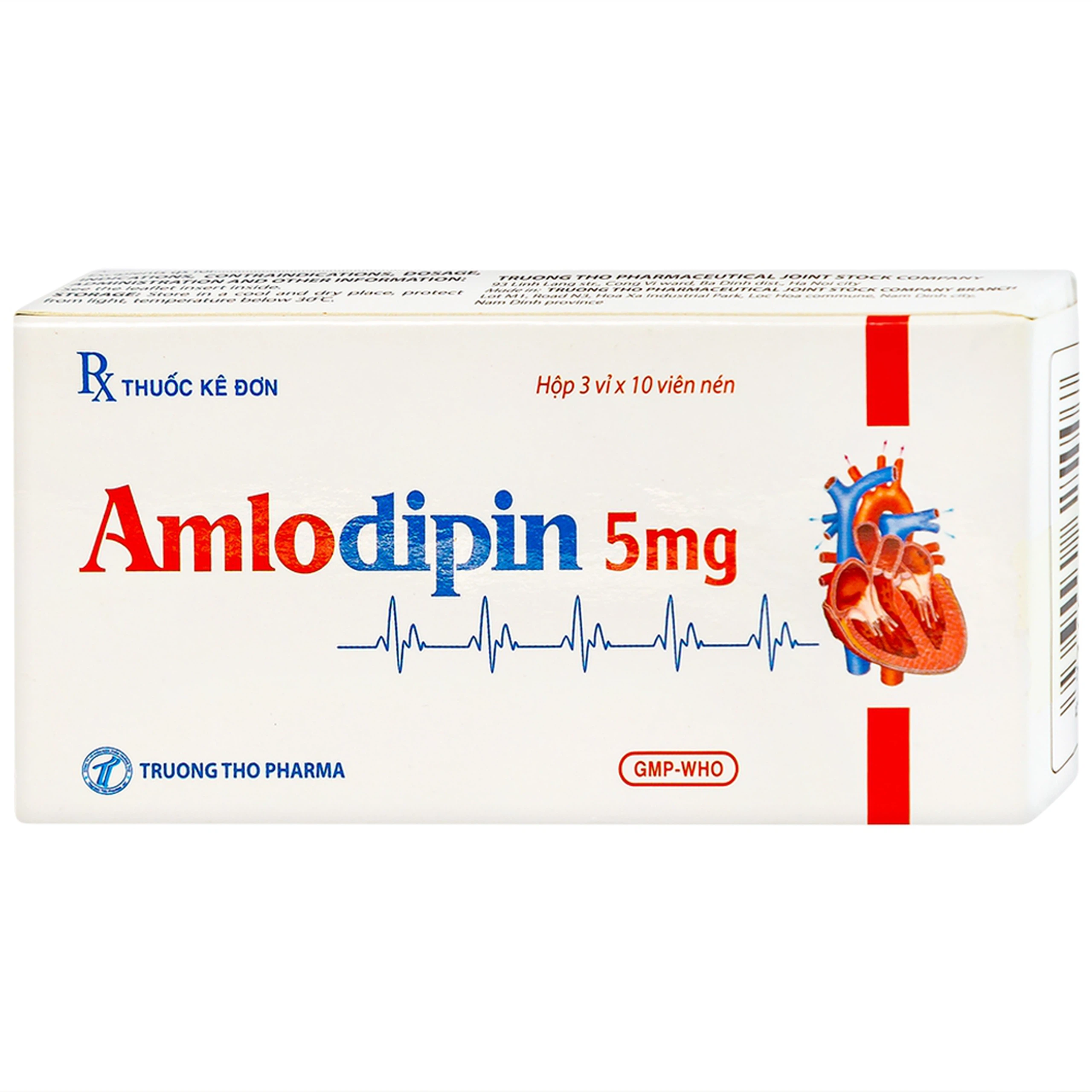 Thuốc Amlodipin 5mg Trường Thọ điều trị tăng huyết áp, đau thắt ngực (3 vỉ x 10 viên)