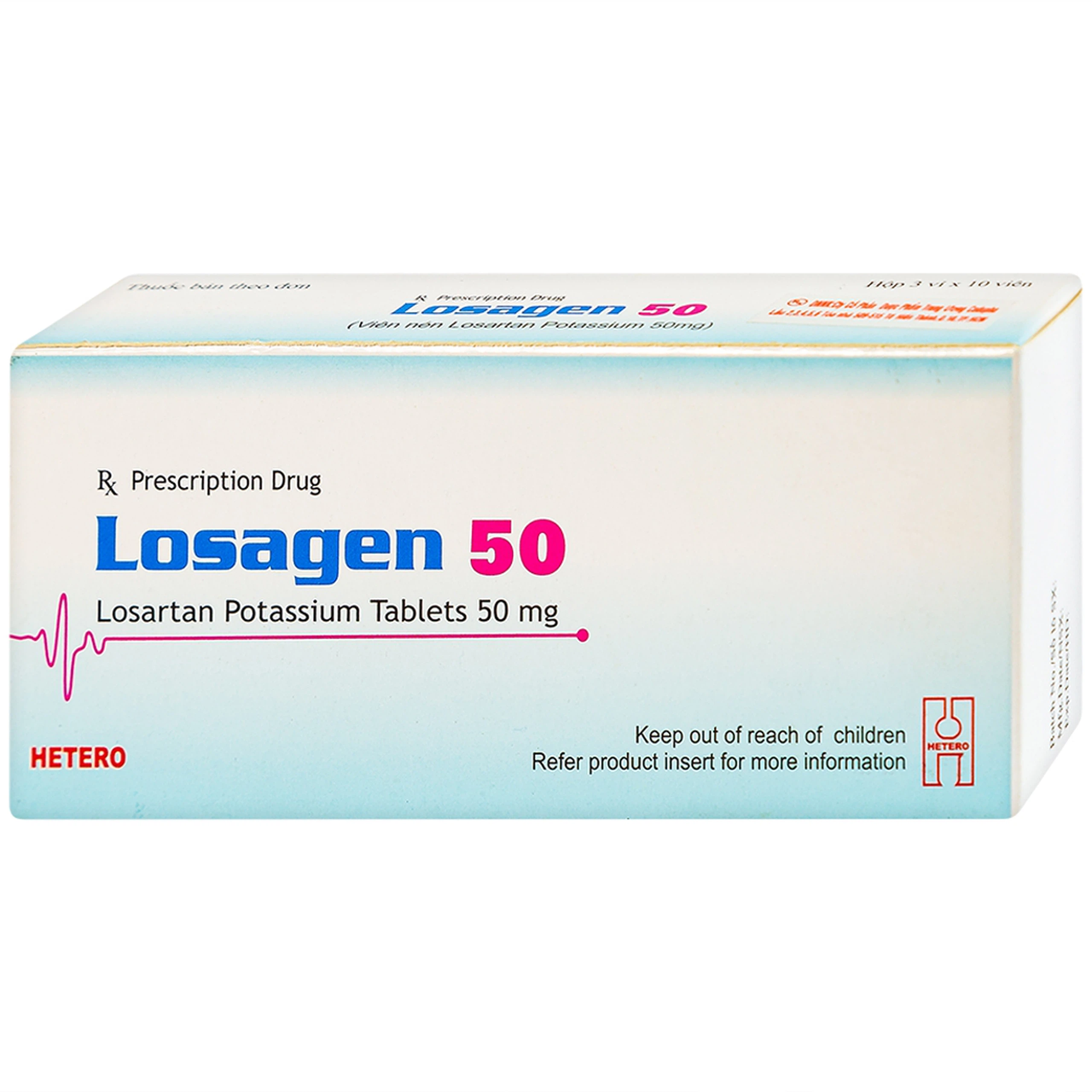 Viên nén Losagen 50 Hetero điều trị tăng huyết áp (3 vỉ x 10 viên)