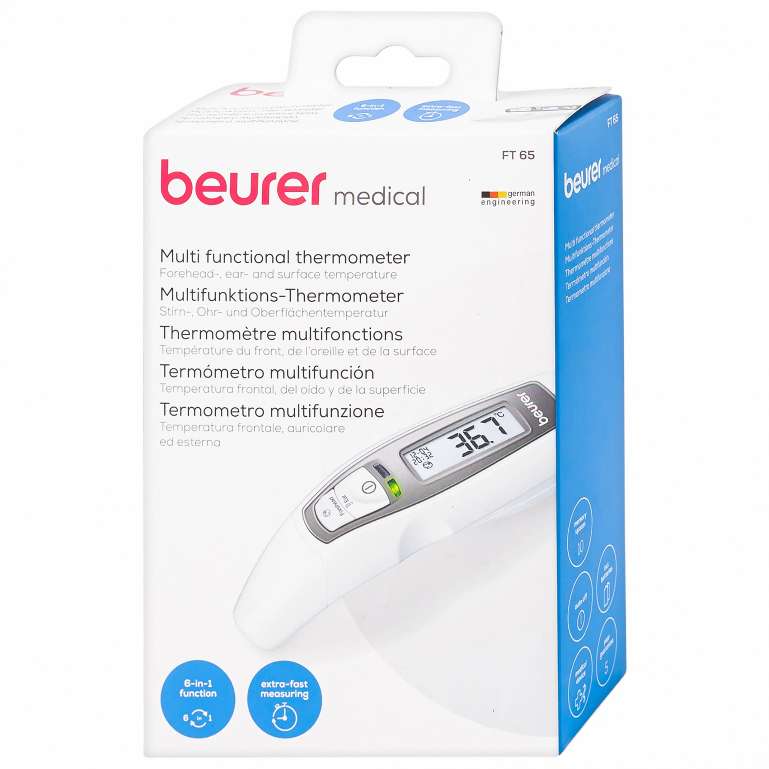 Nhiệt kế điện tử Beurer Medical FT65 hỗ trợ đo ở các vị trí tai, trán, cơ thể (1 chiếc)