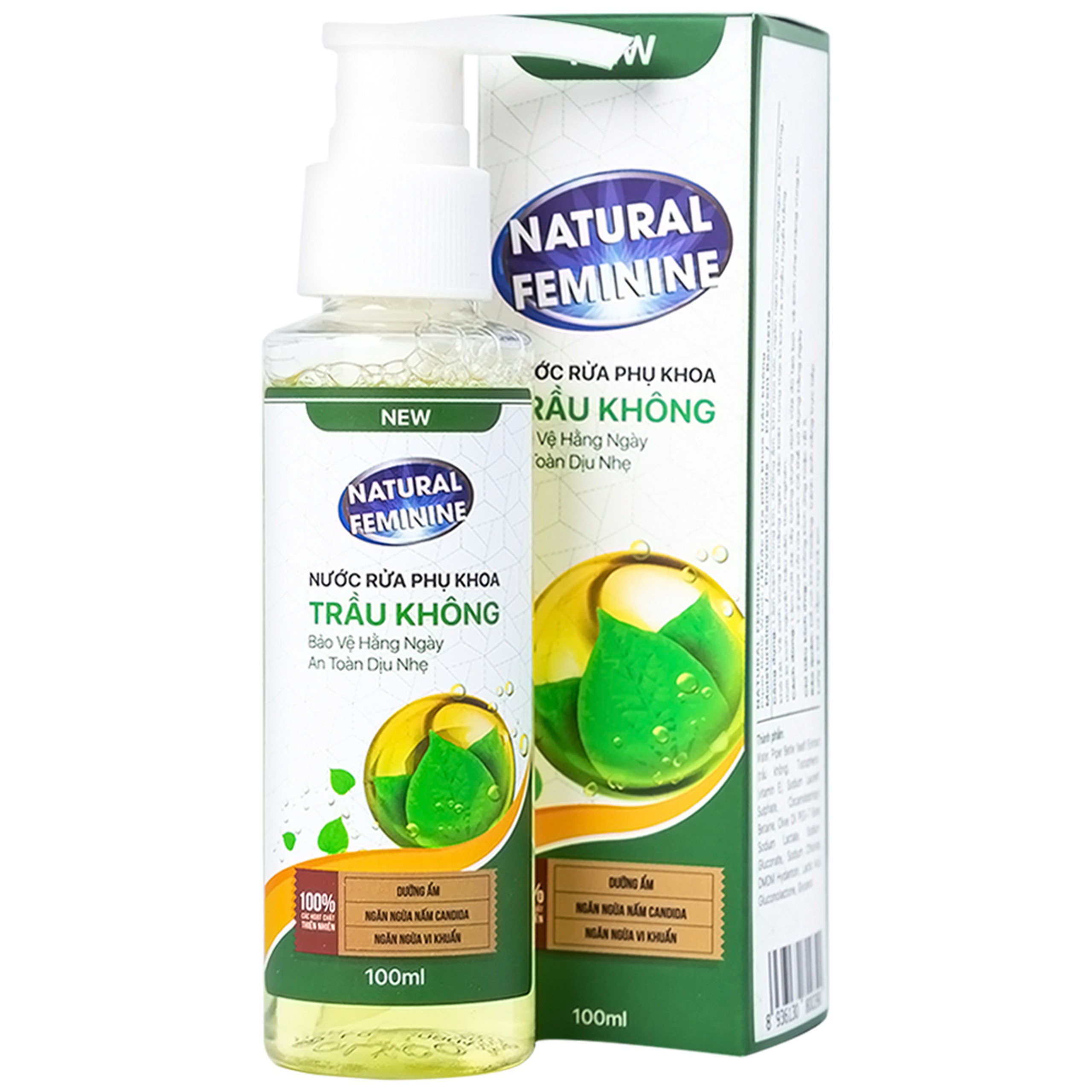 Nước rửa phụ khoa Natural Feminine Trầu Không làm sạch vùng kín, dưỡng ẩm, khử mùi hôi (100ml)