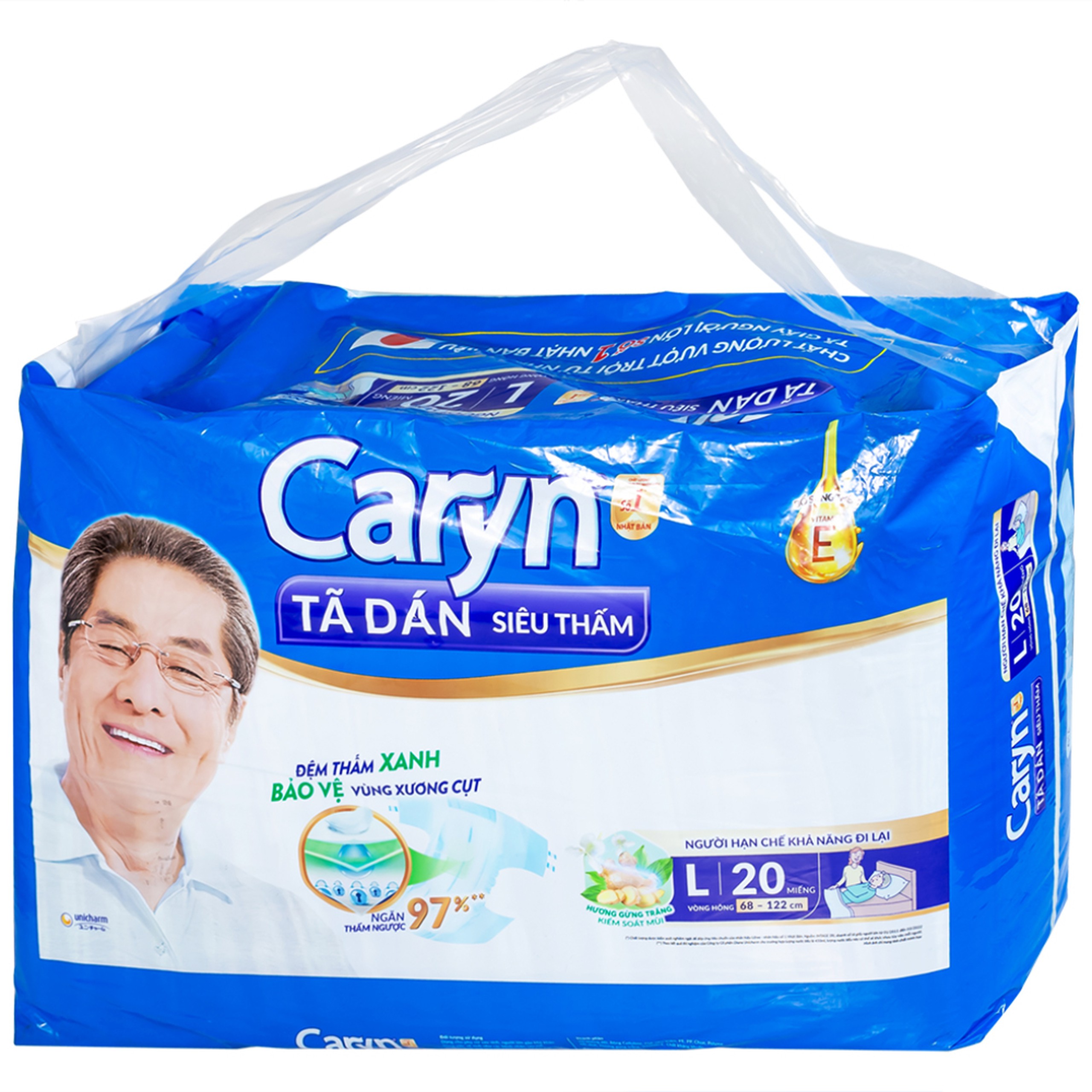 Tã dán người lớn Caryn siêu thấm size L20, vòng hông 68 x 122cm (20 miếng)