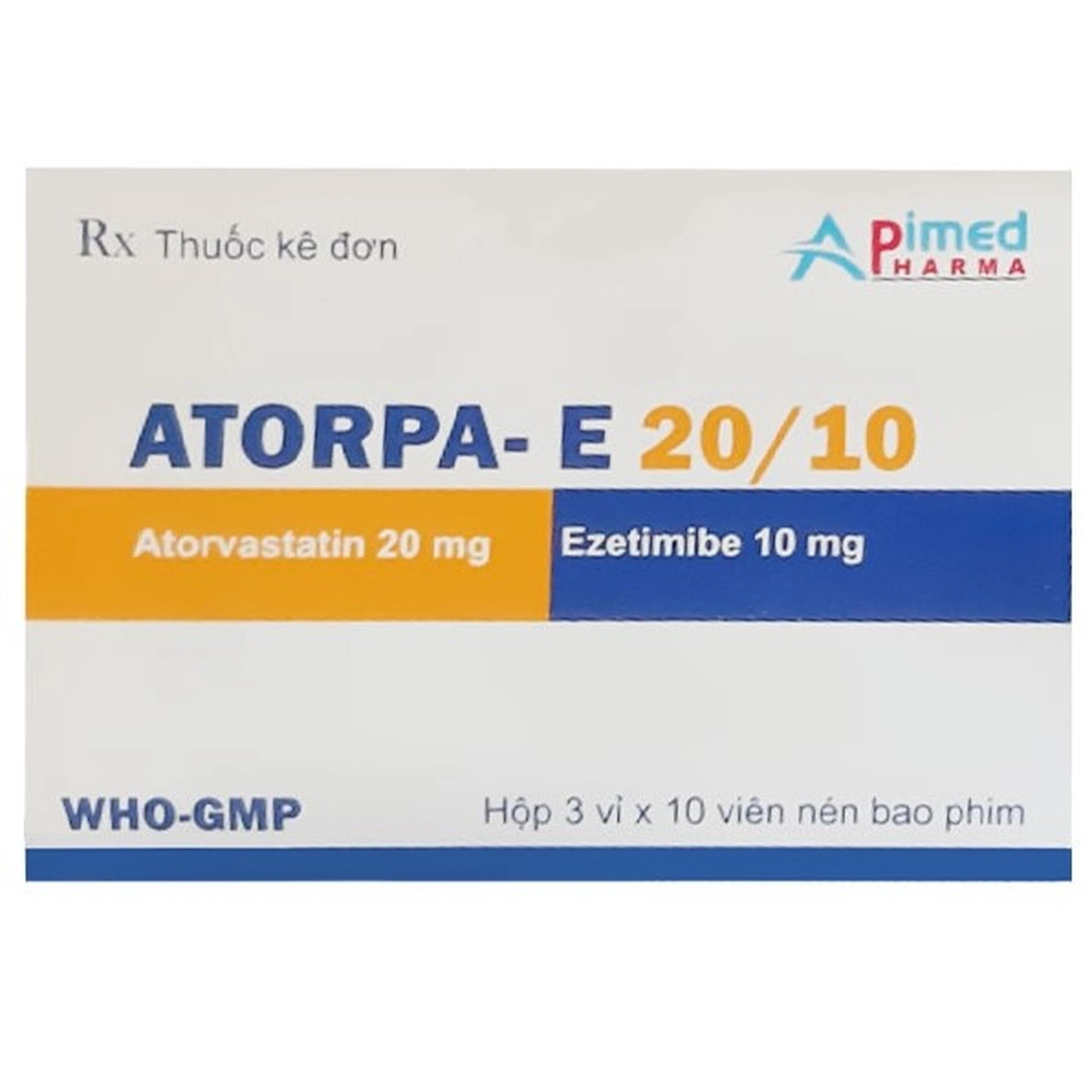 Thuốc Atorpa-E 20/10 Apimed phòng ngừa bệnh tim mạch và tăng cholesterol máu (3 vỉ x 10 viên)