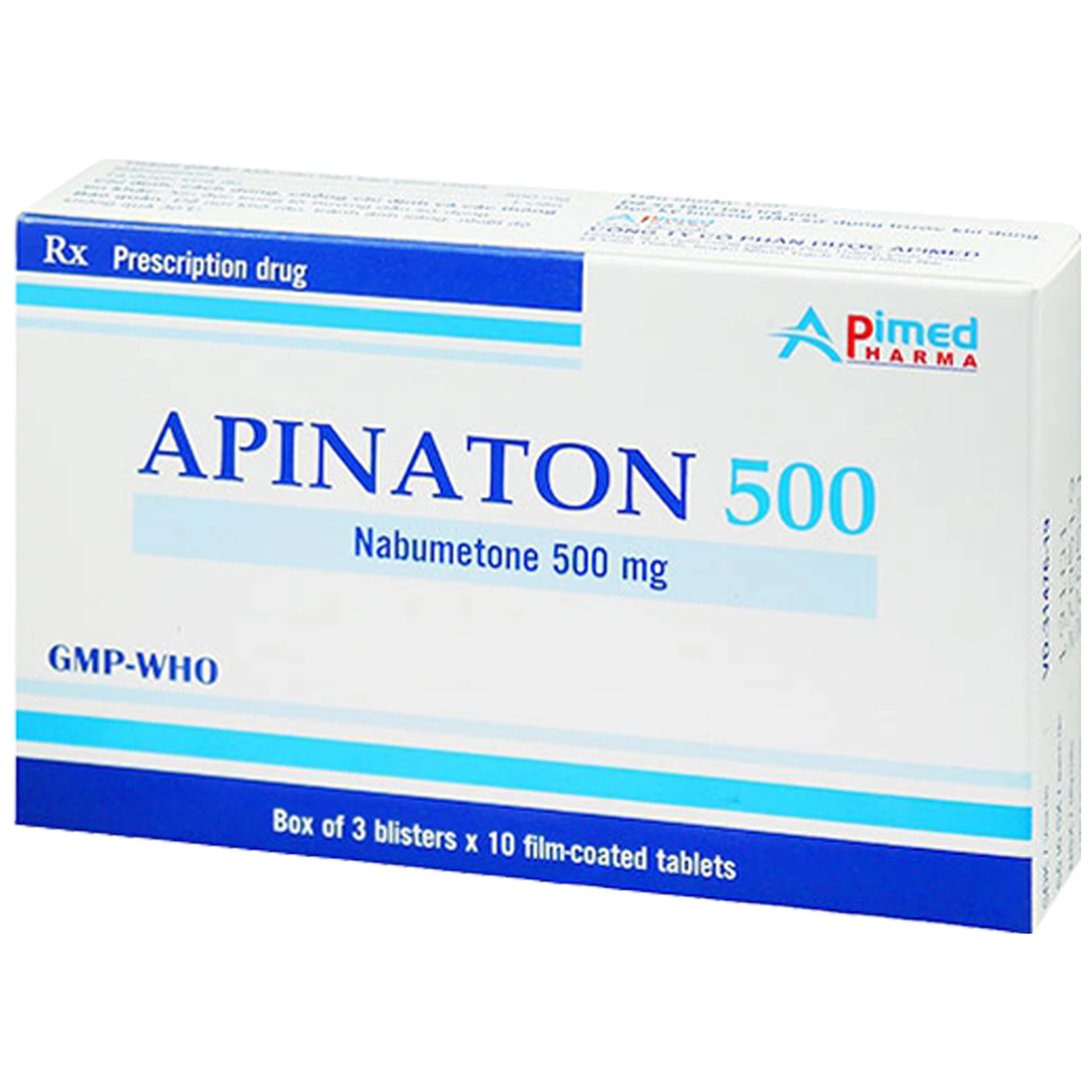 Thuốc Apinaton 500 Apimed điều trị viêm xương khớp, viêm khớp dạng thấp (3 vỉ x 10 viên)