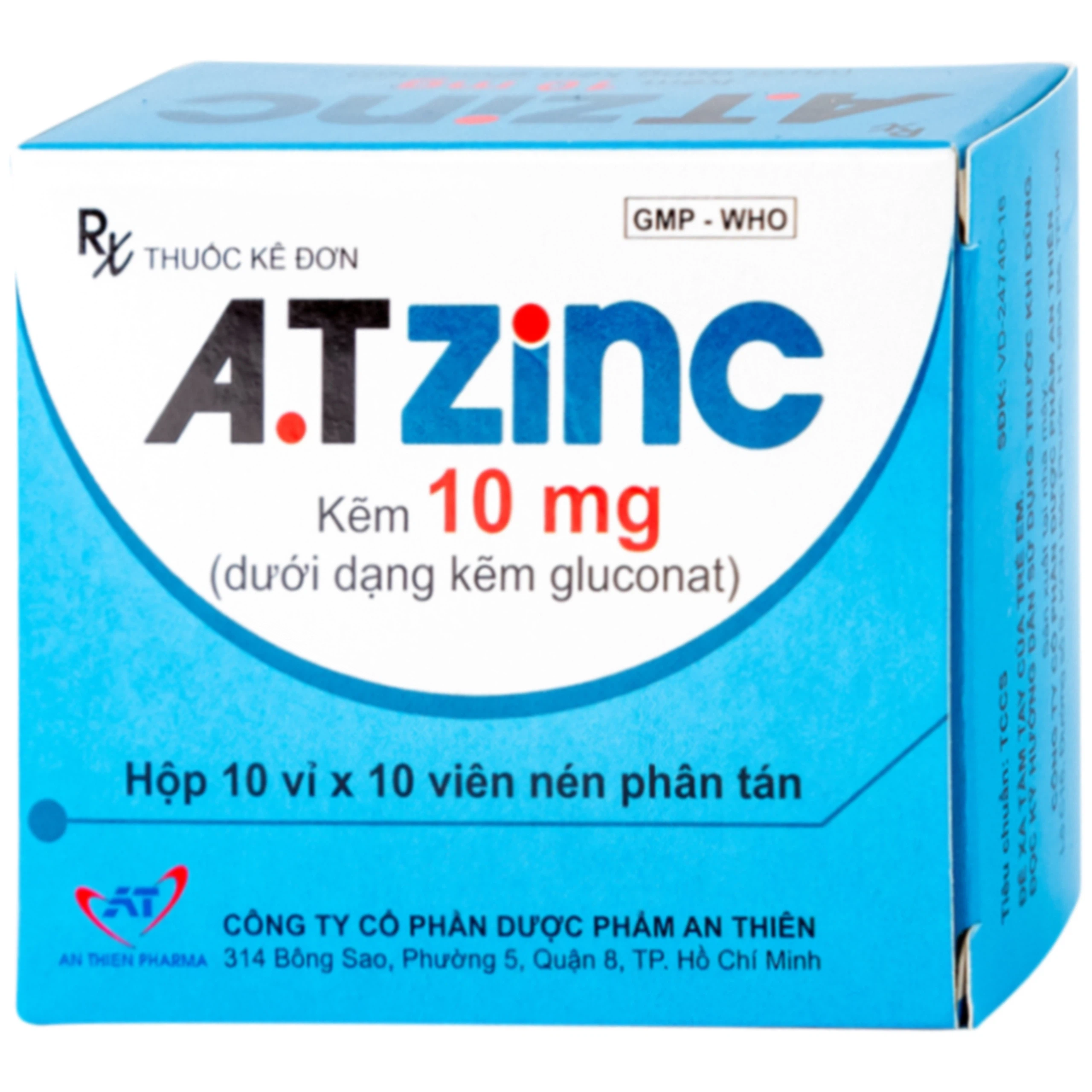Thuốc A.T Zinc 10mg An Thiên điều trị tiêu chảy kéo dài (10 vỉ x 10 viên)