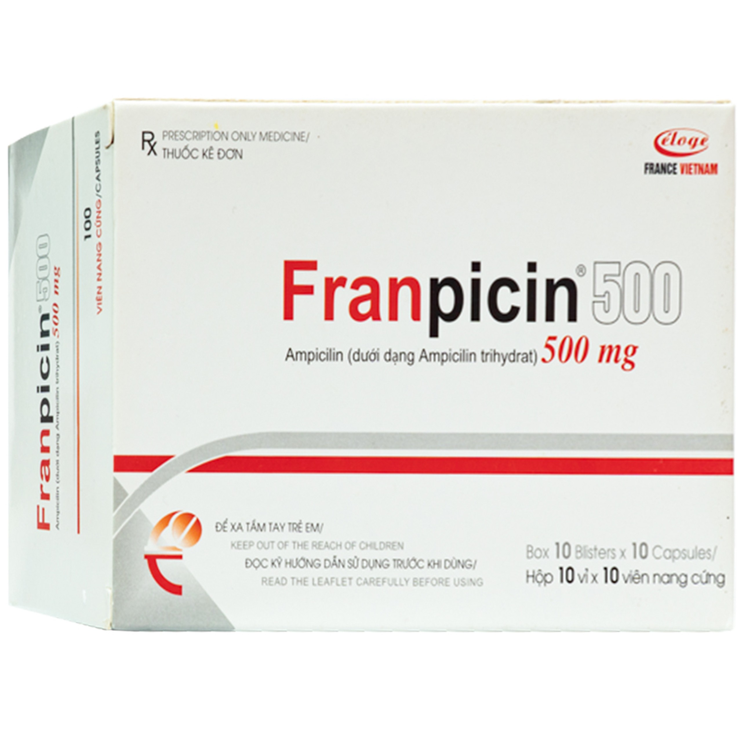 Thuốc Franpicin 500 Eloge điều trị nhiễm khuẩn tai, mũi, họng, viêm phế quản, viêm phổi (10 vỉ x 10 viên)