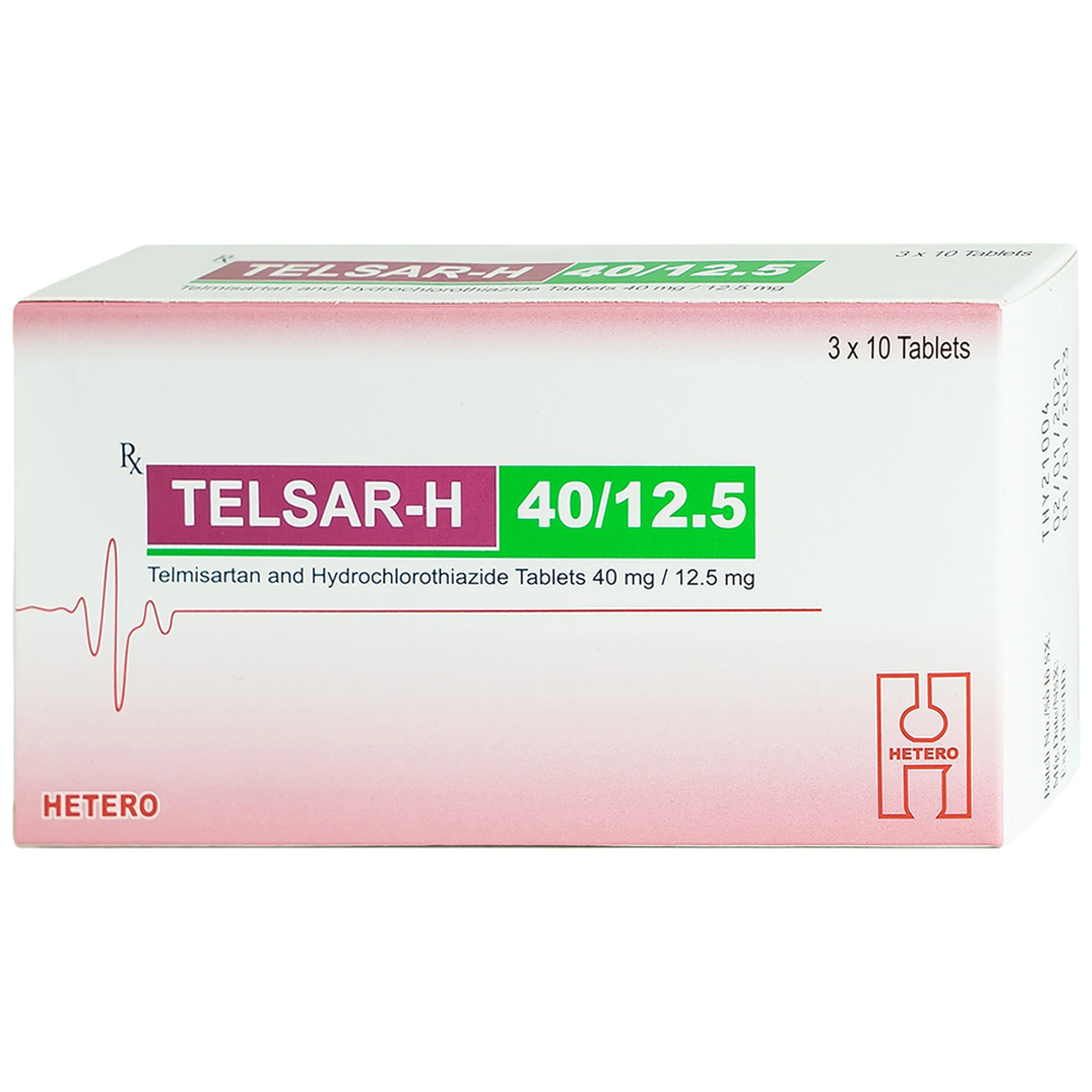 Thuốc Telsar-H 40/12.5 Hetero điều trị tăng huyết áp (3 vỉ x 10 viên)