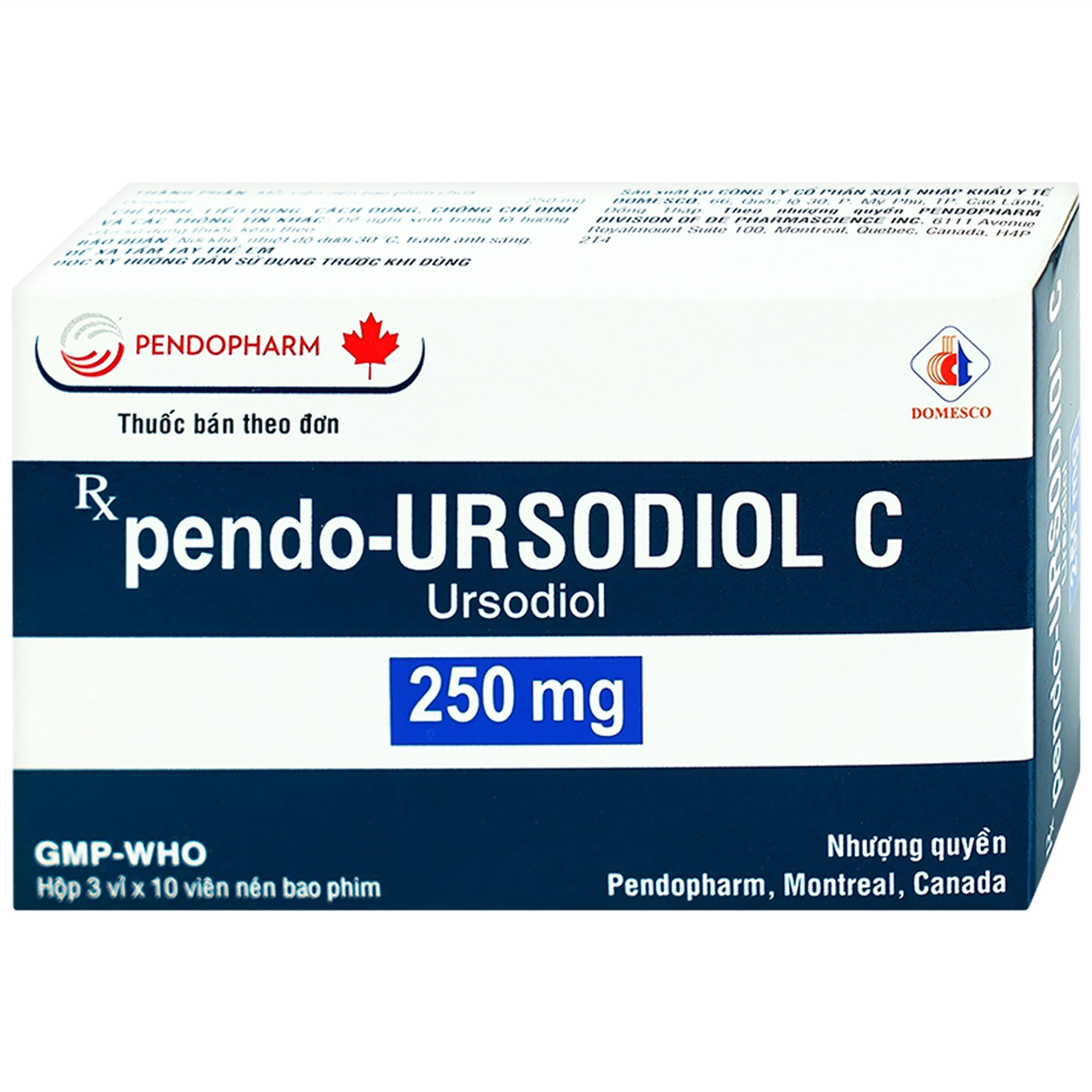 Viên nén pendo-Ursodiol C 250mg Domesco điều trị xơ gan mật nguyên phát (3 vỉ x 10 viên)