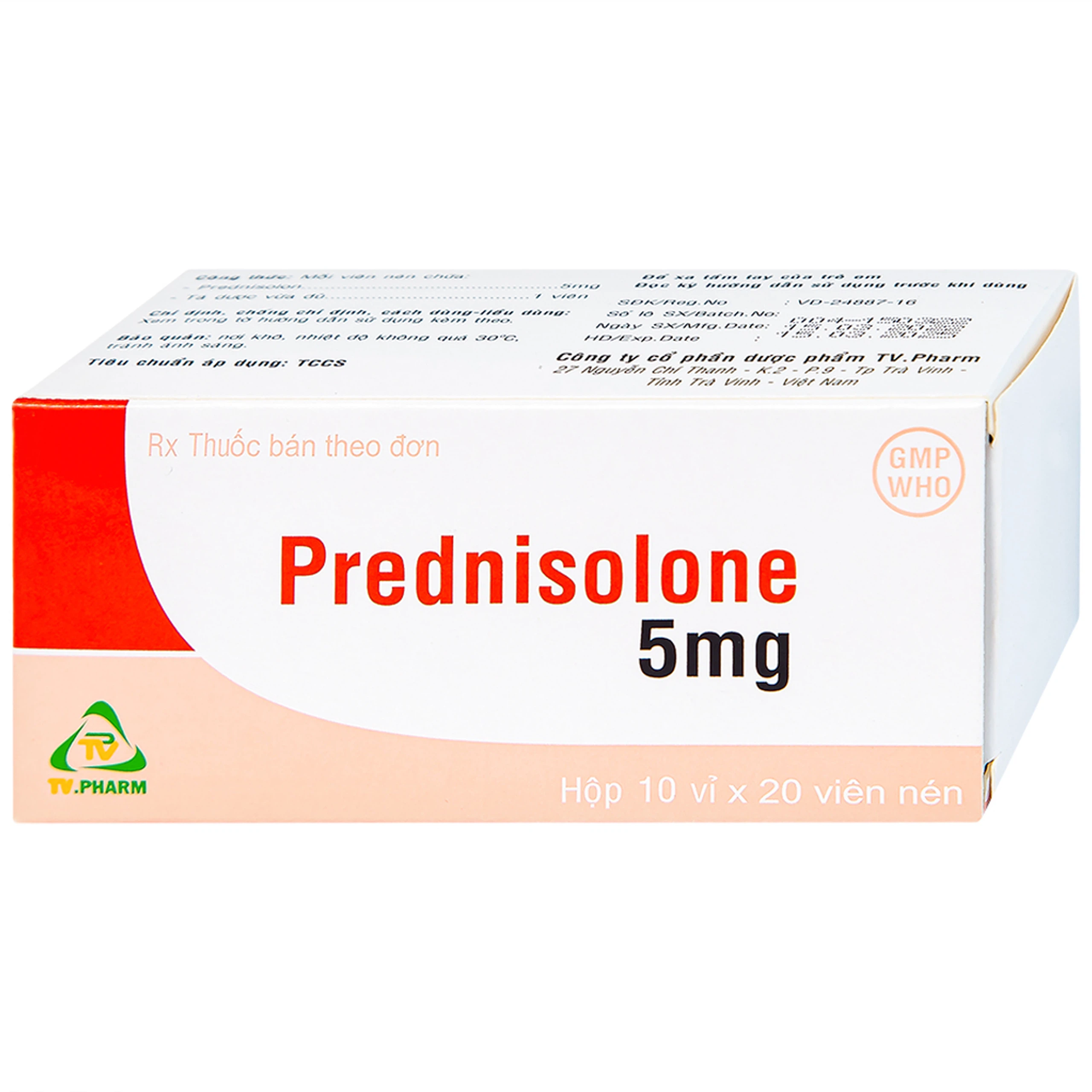 Thuốc Prednisolone 5mg TV.Pharm chống viêm, chống dị ứng và ức chế miễn dịch (10 vỉ x 20 viên)